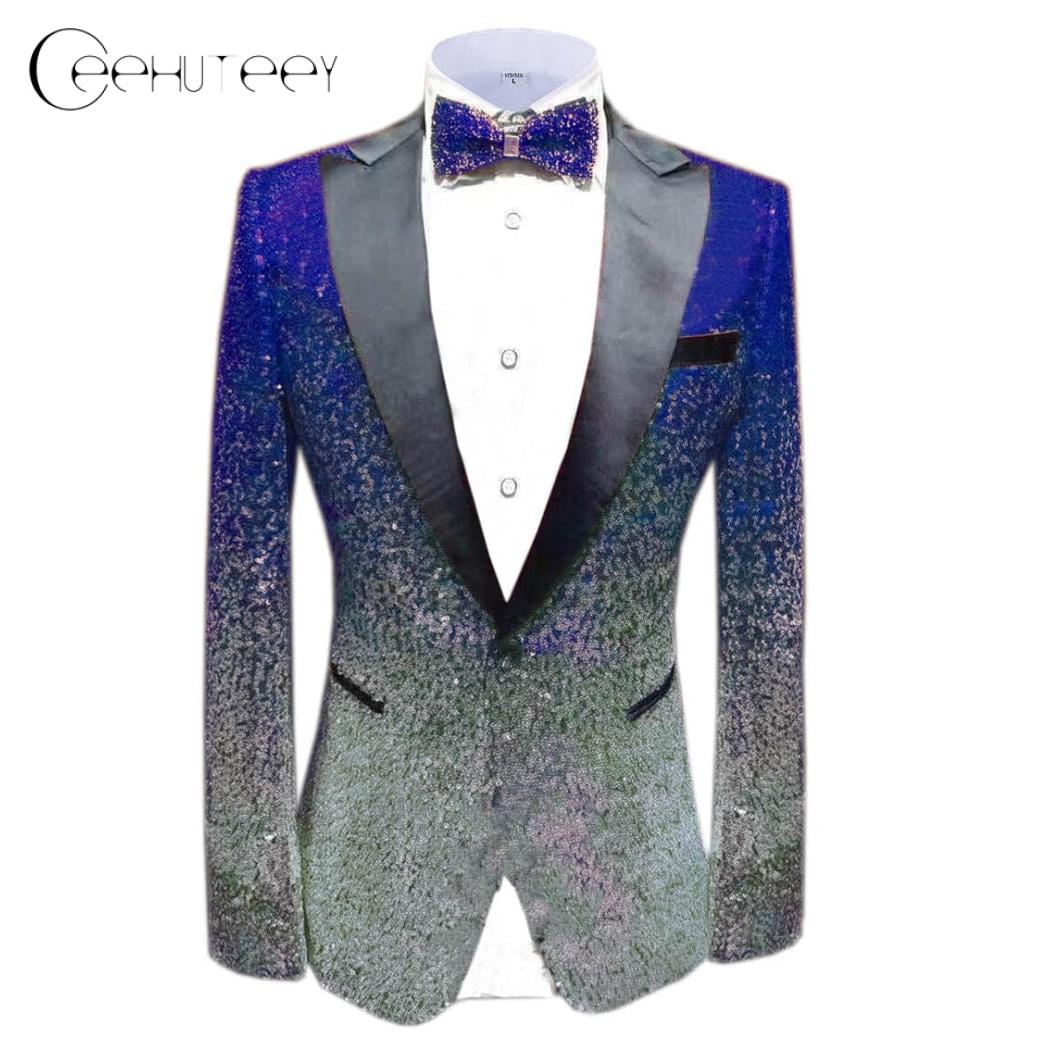ceehuteey Men Peak Lapel Gradual Change Color Sequins Tuxedos Suit Blazer
