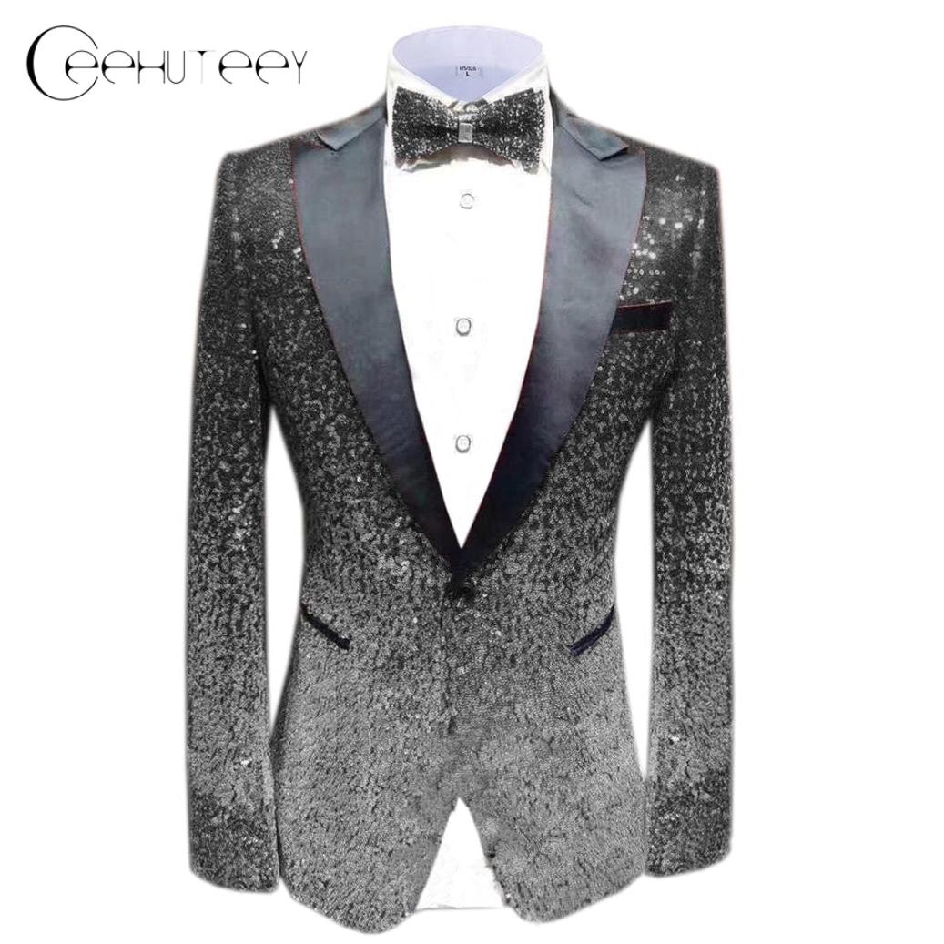 ceehuteey Men Peak Lapel Gradual Change Color Sequins Tuxedos Suit Blazer
