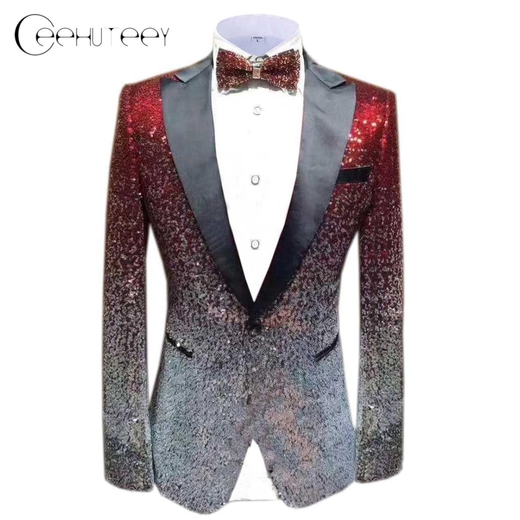 ceehuteey Men Peak Lapel Gradual Change Color Sequins Tuxedos Suit Blazer