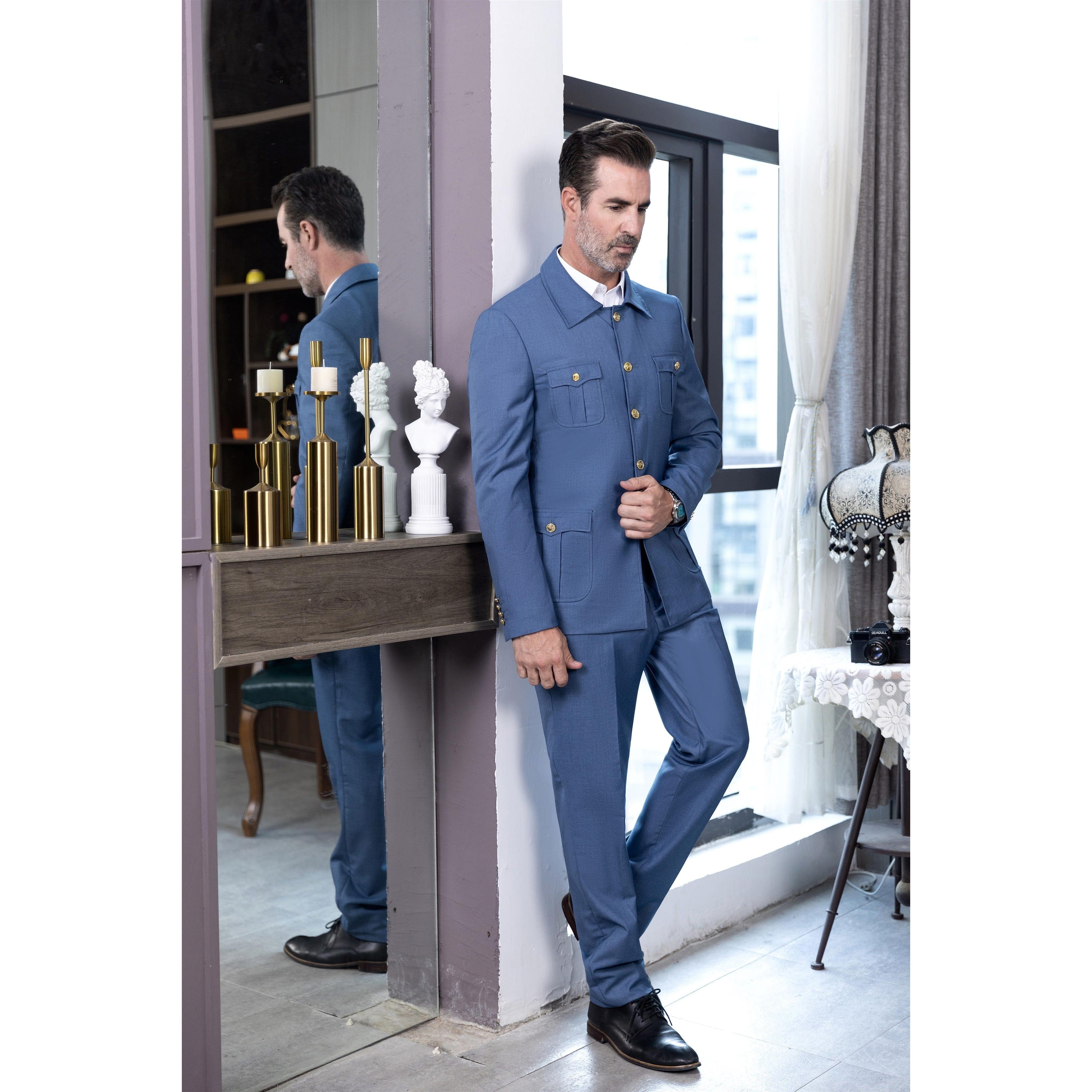 ceehuteey Men's 2 Piece Lapel With Metal Clasp Classic Fit vintage Suit