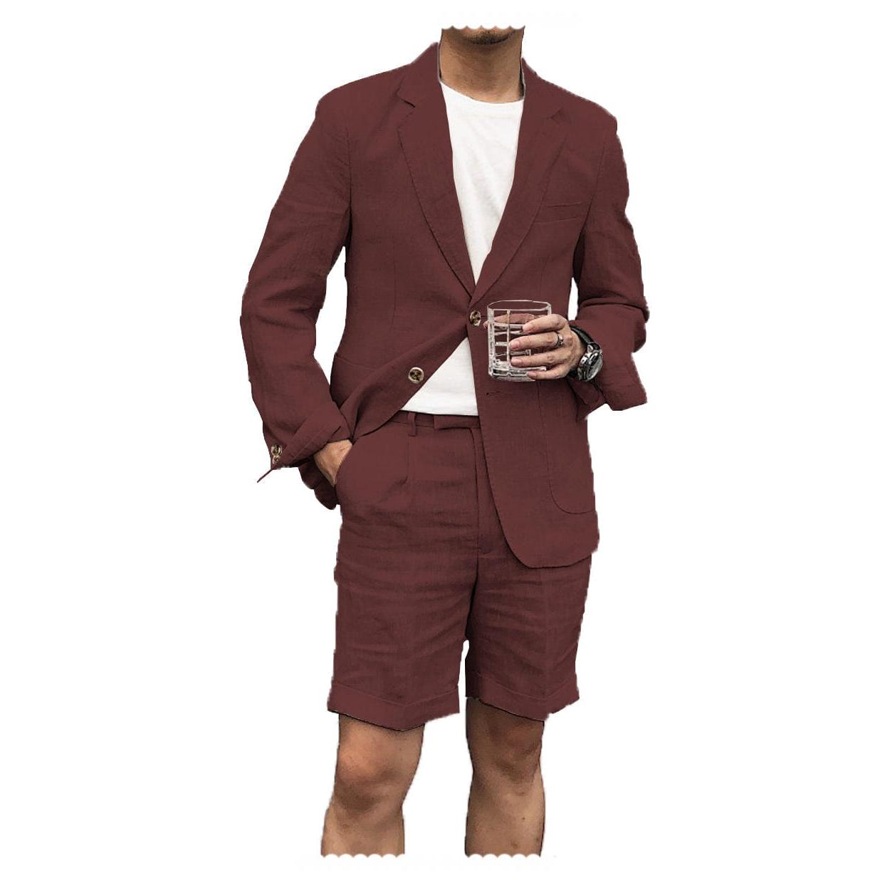 ceehuteey Men's 2 Piece Linen Suit Casual Slim Fit Tuxedos Wedding Summer (Blazer+Pants)