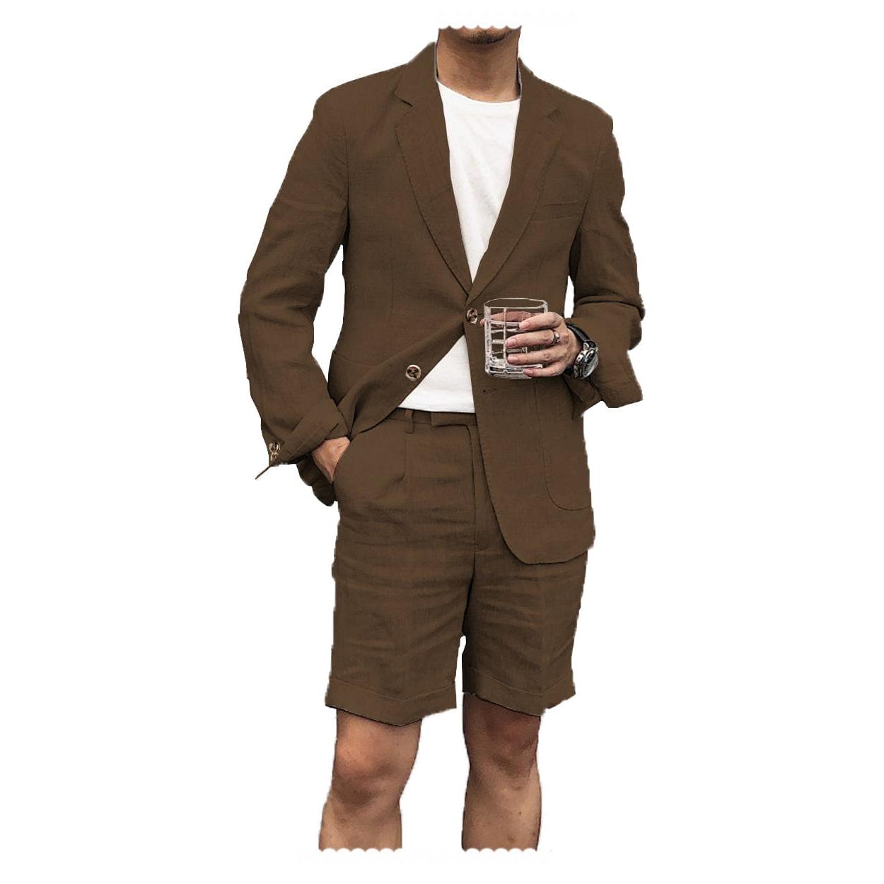 ceehuteey Men's 2 Piece Linen Suit Casual Slim Fit Tuxedos Wedding Summer (Blazer+Pants)