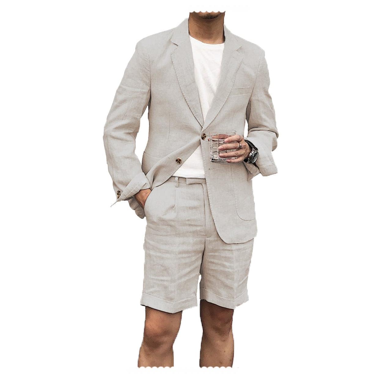 ceehuteey Men's 2 Piece Linen Suit Casual Slim Fit Tuxedos Wedding Summer (Blazer+Pants)