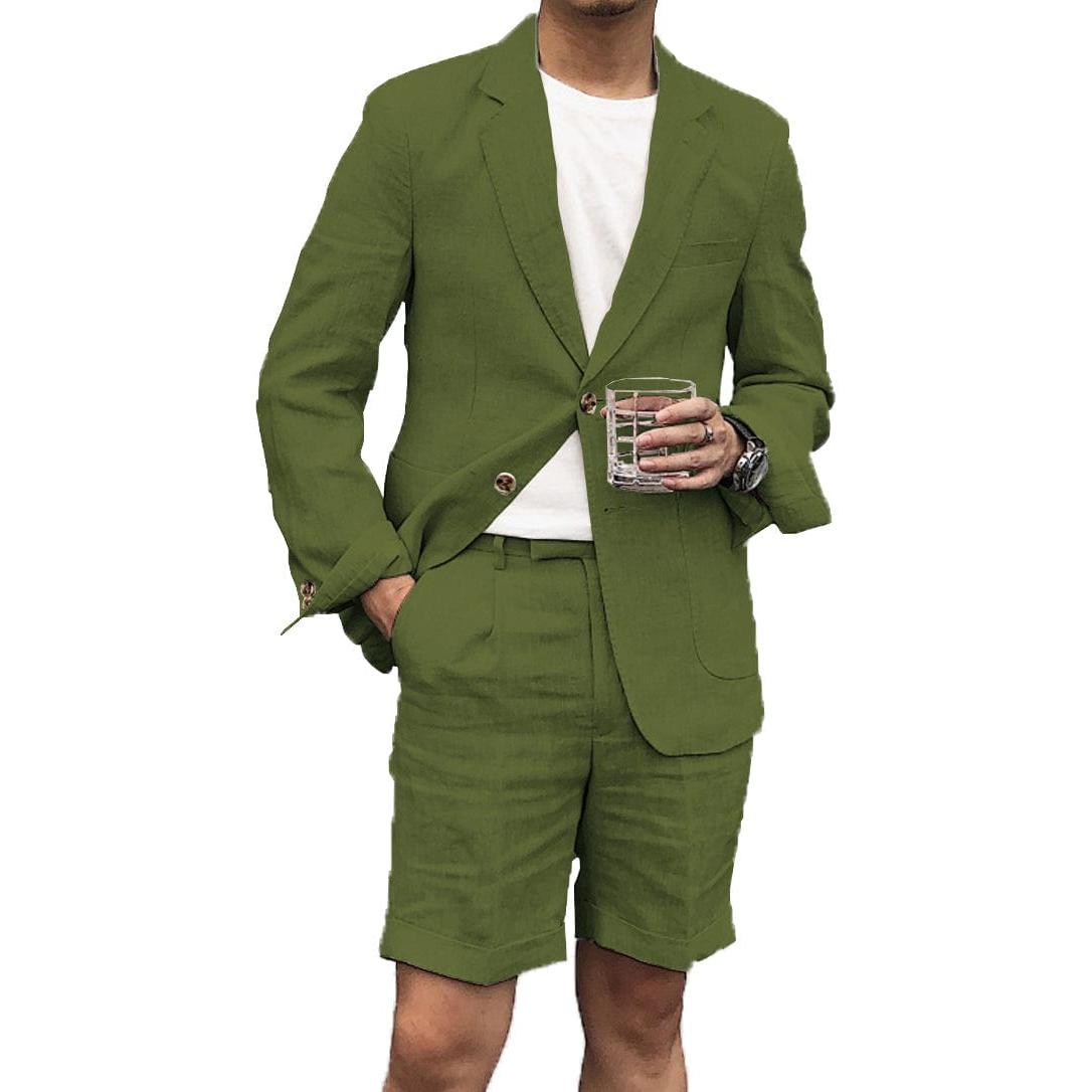 ceehuteey Men's 2 Piece Linen Suit Casual Slim Fit Tuxedos Wedding Summer (Blazer+Pants)