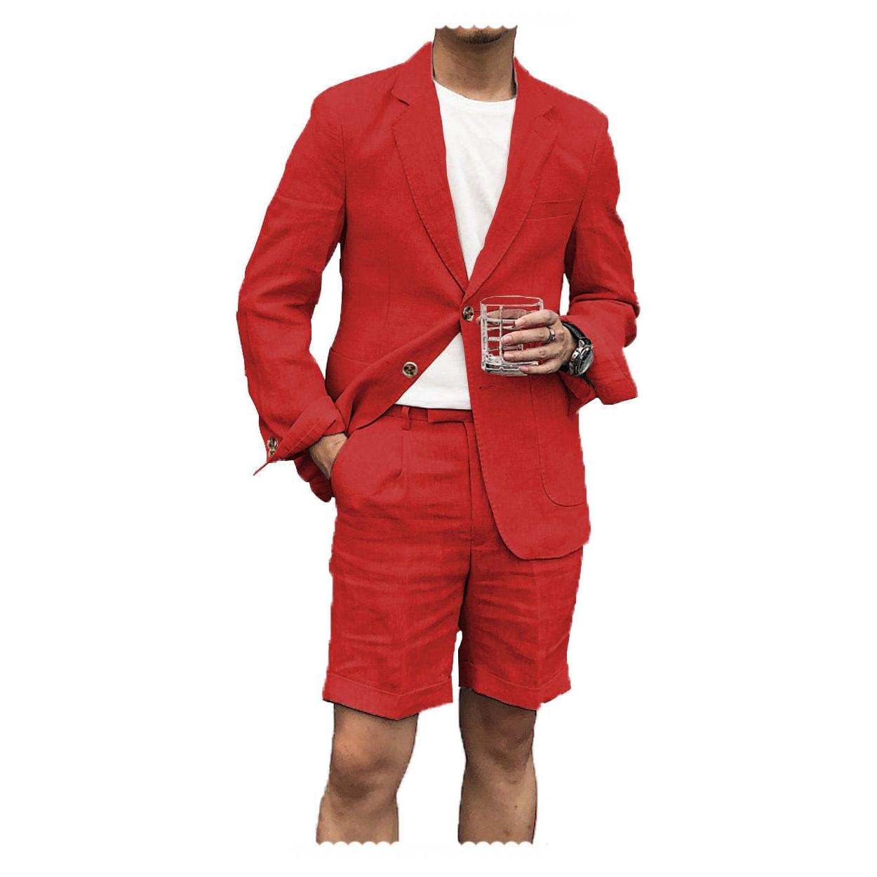 ceehuteey Men's 2 Piece Linen Suit Casual Slim Fit Tuxedos Wedding Summer (Blazer+Pants)