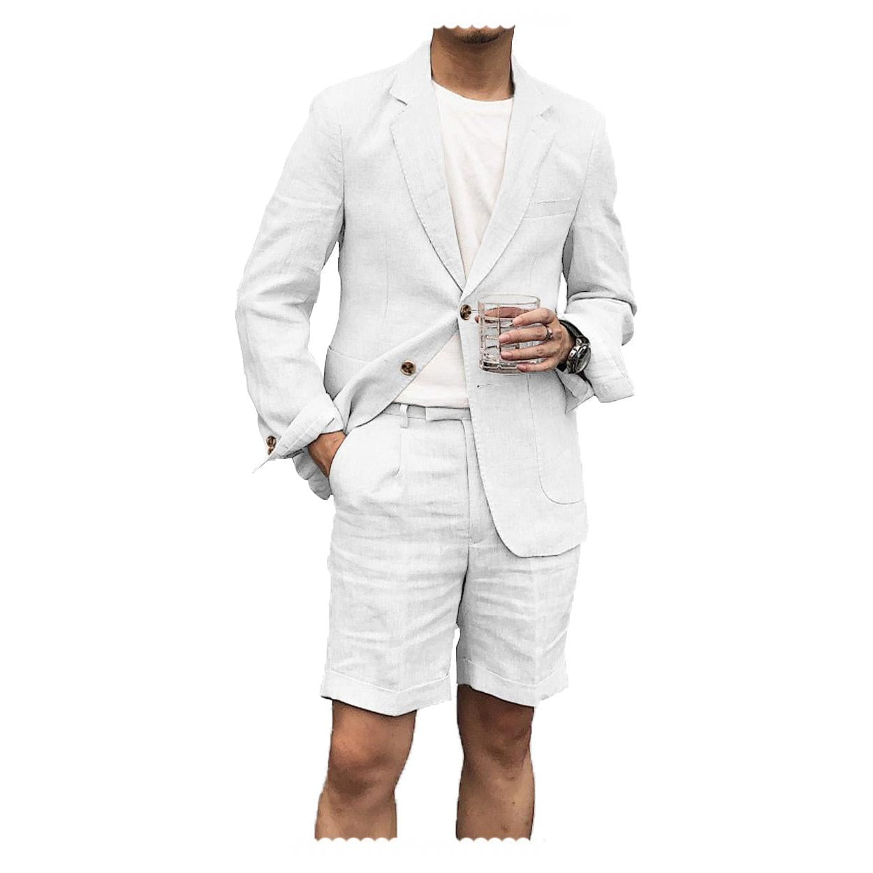 ceehuteey Men's 2 Piece Linen Suit Casual Slim Fit Tuxedos Wedding Summer (Blazer+Pants)