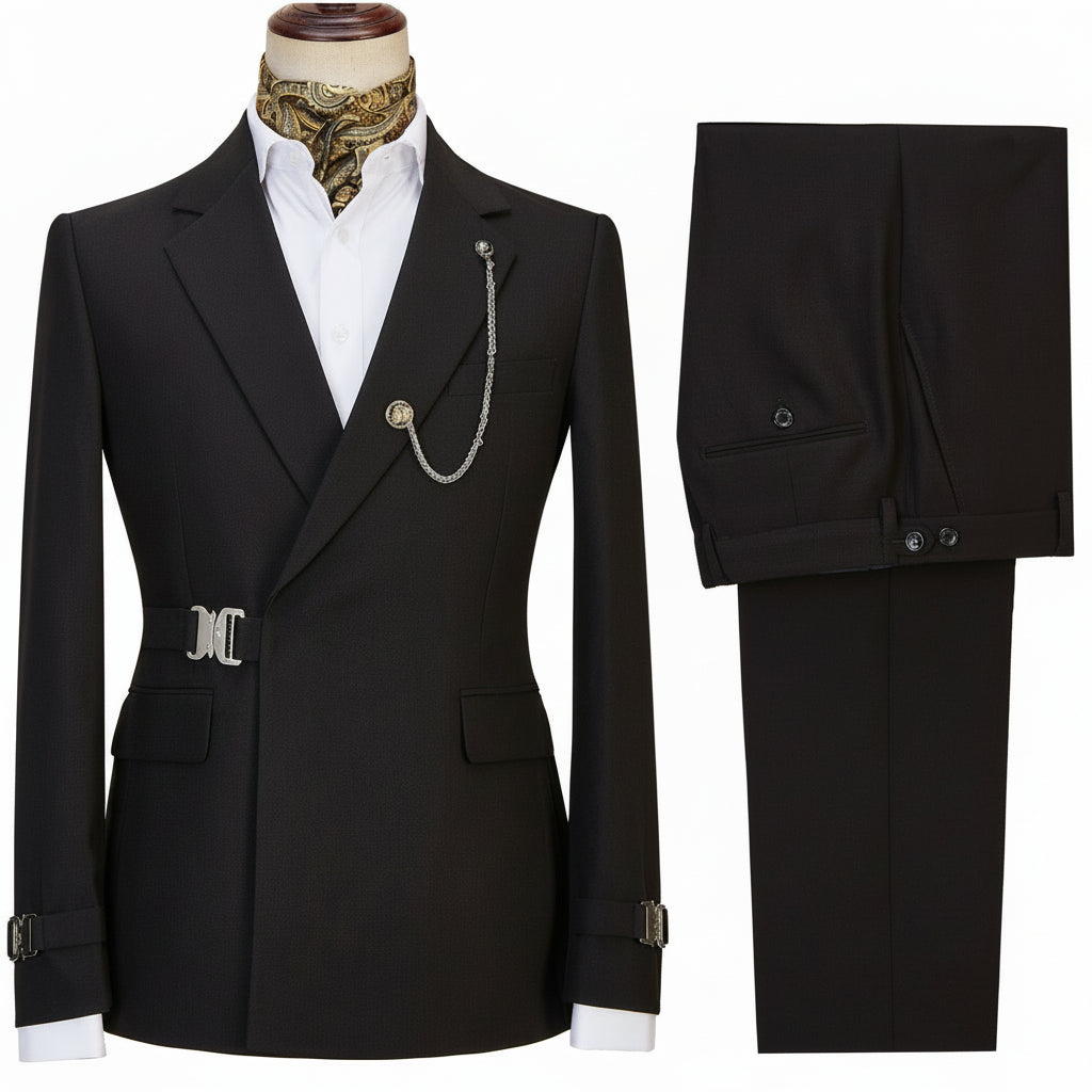 ceehuteey Men's 2 Piece Suit with Metal Clasp Slim Fit Suit Stylish Tuxedo Suit Set