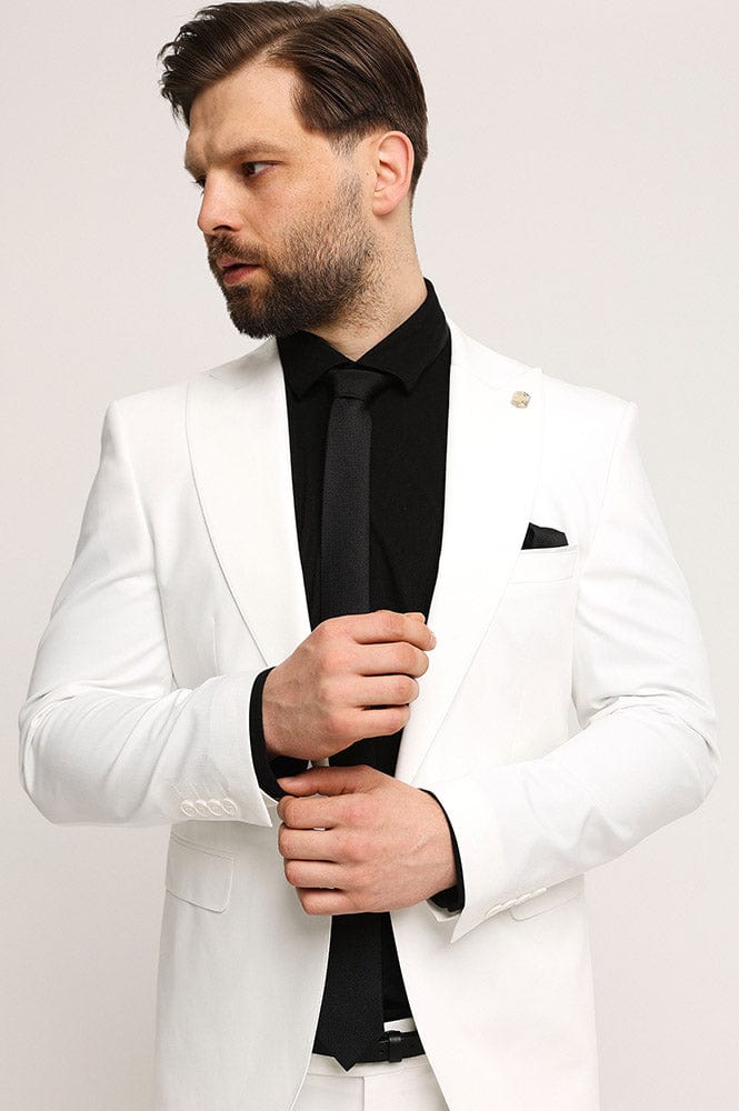 ceehuteey Men's 2 Piece White Peak lapel Fashion Multiple Occasions Western Tuxedos Suit( Blazer+ Pant)