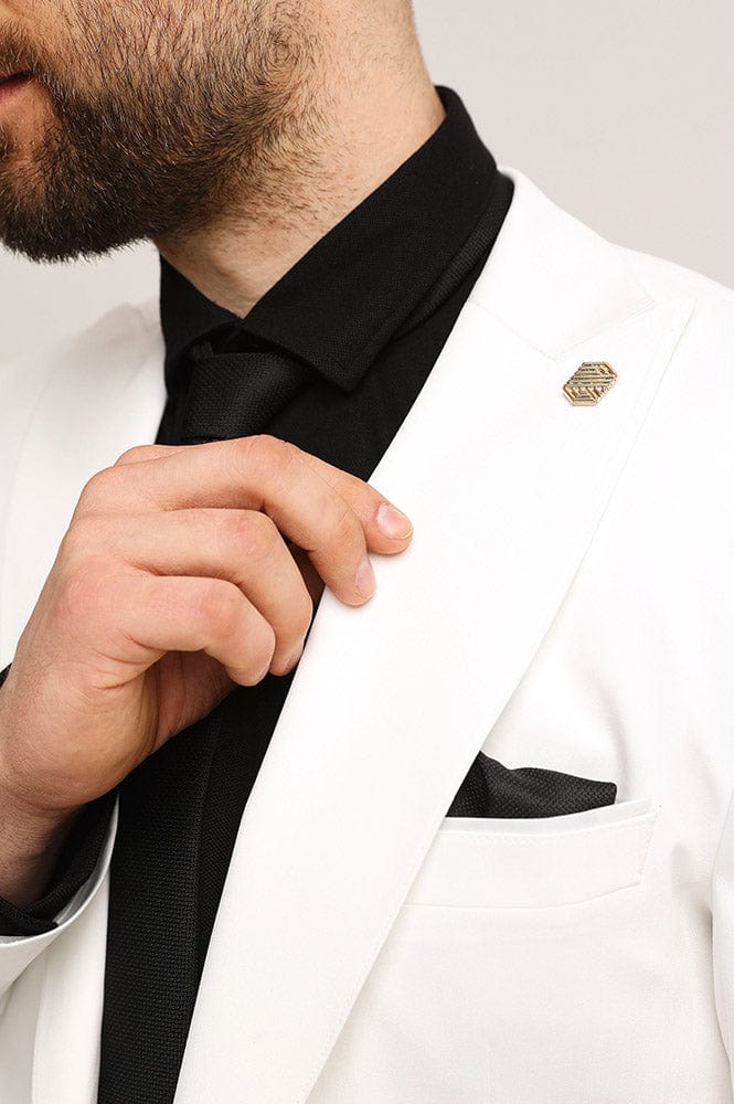 ceehuteey Men's 2 Piece White Peak lapel Fashion Multiple Occasions Western Tuxedos Suit( Blazer+ Pant)