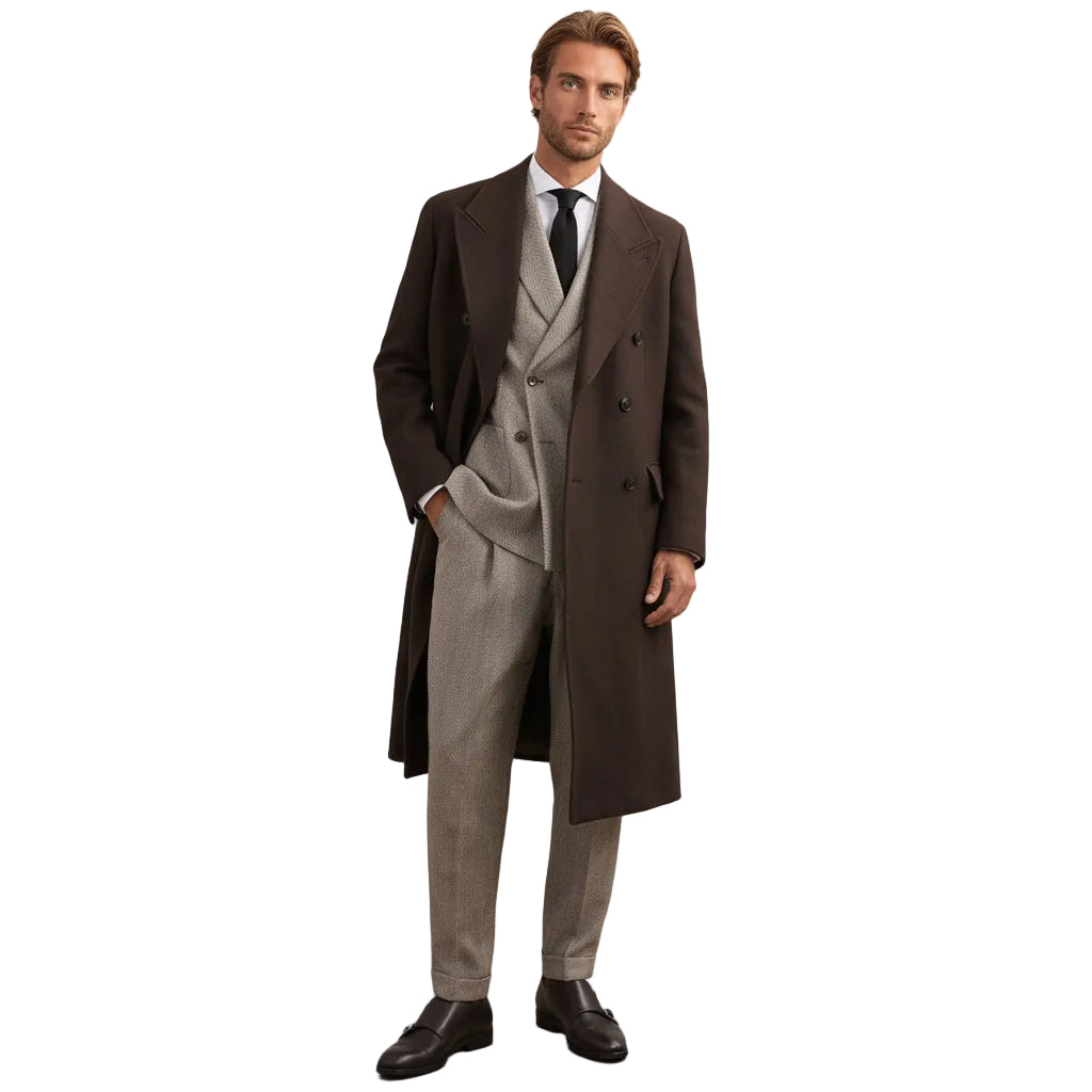 ceehuteey Men's 2 Pieces Brown Gentleman Double Breasted Herringbone Notch Lapel Mens Suit (Blazer+Pants)