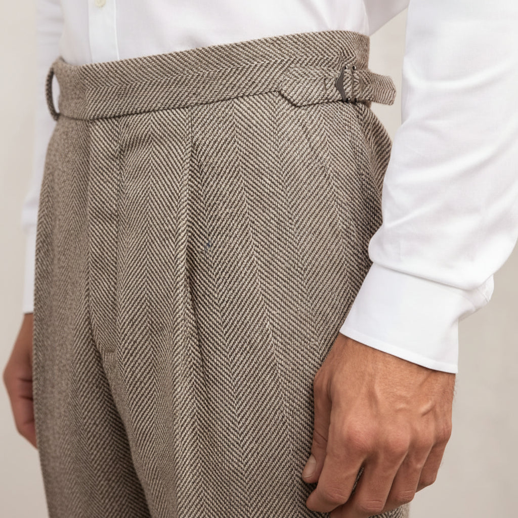 ceehuteey Men's 2 Pieces Brown Gentleman Double Breasted Herringbone Notch Lapel Mens Suit (Blazer+Pants)