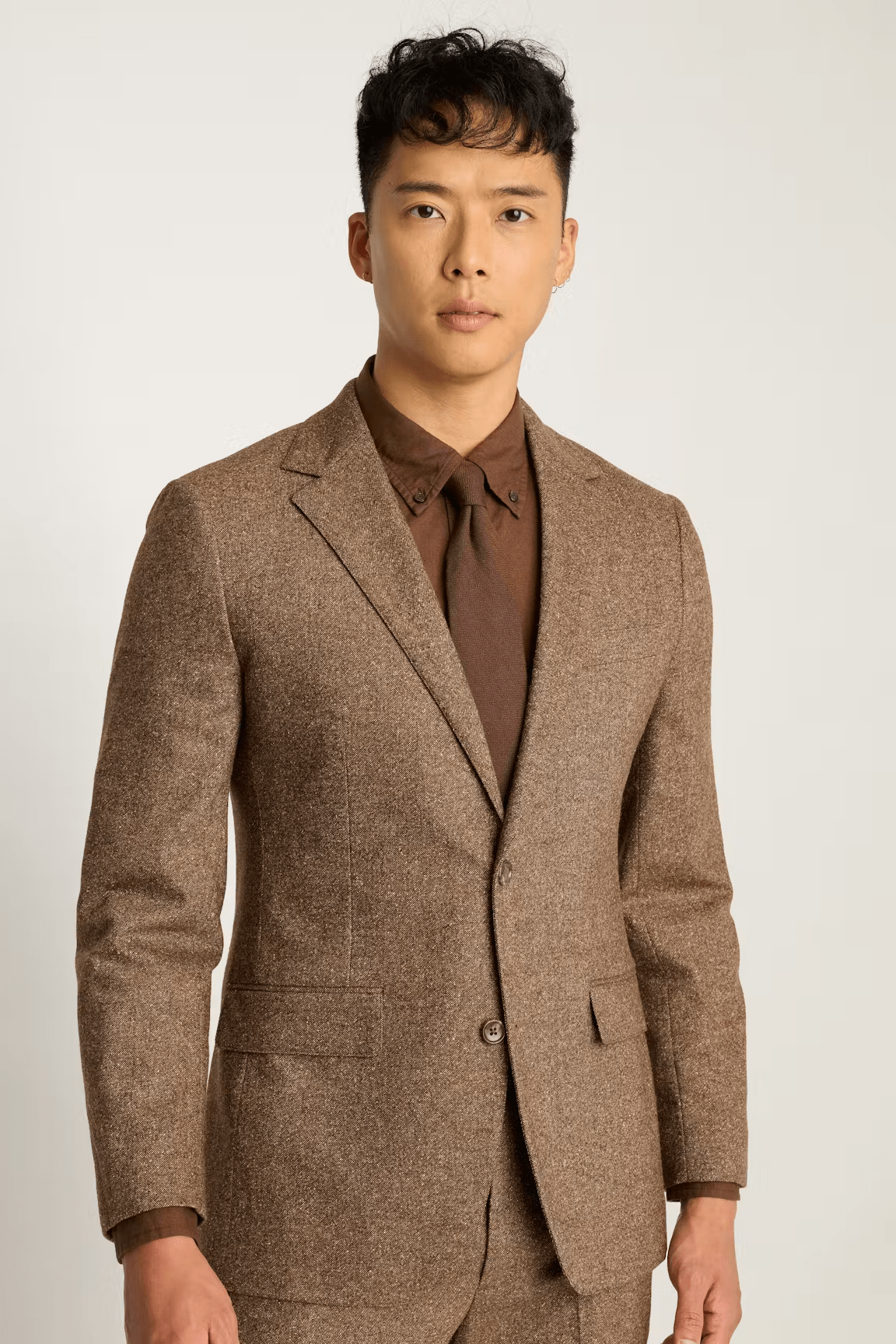 ceehuteey Men's 2 Pieces Brown Tweed Herringbone Fashion Notch Lapel Suit (Blazer+Pants)
