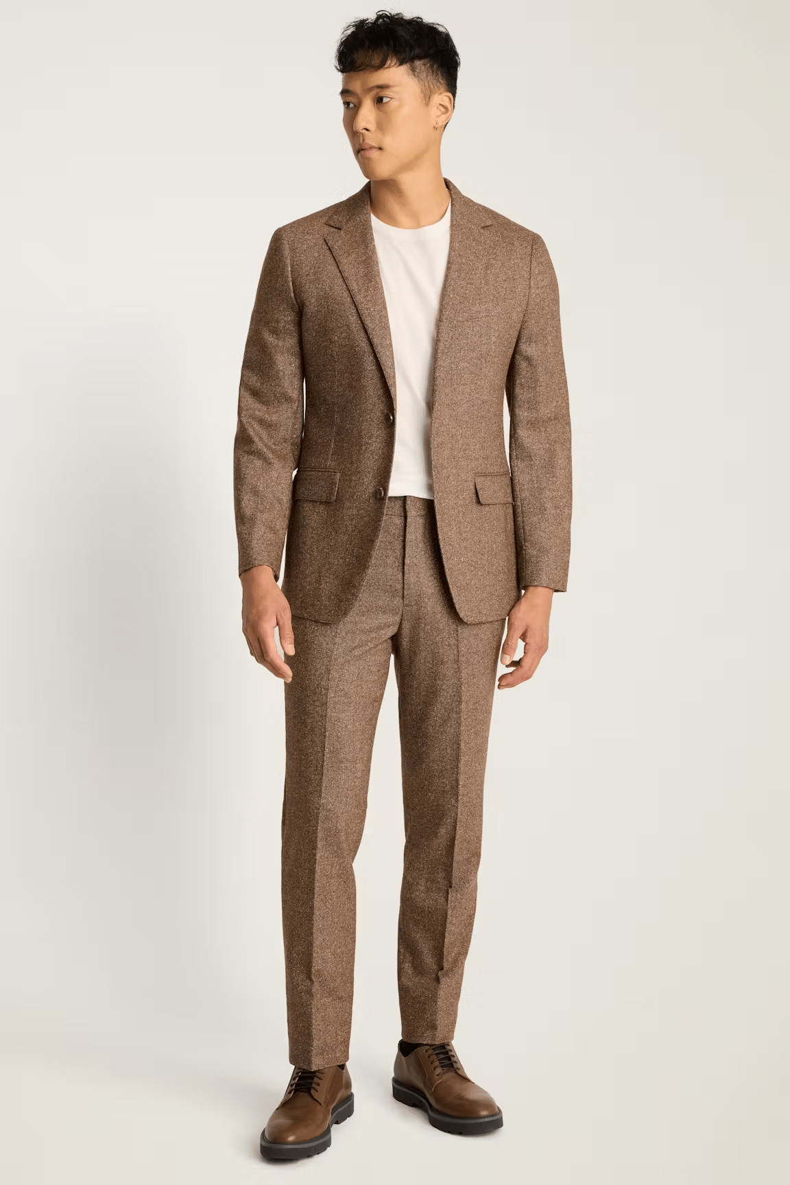 ceehuteey Men's 2 Pieces Brown Tweed Herringbone Fashion Notch Lapel Suit (Blazer+Pants)