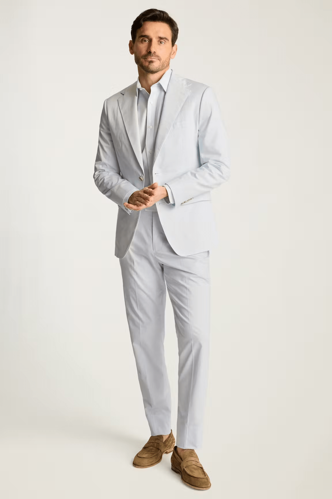 ceehuteey Men's 2 Pieces Casual Fashion Light Blue Notch Lapel Suit (Blazer+Pants)