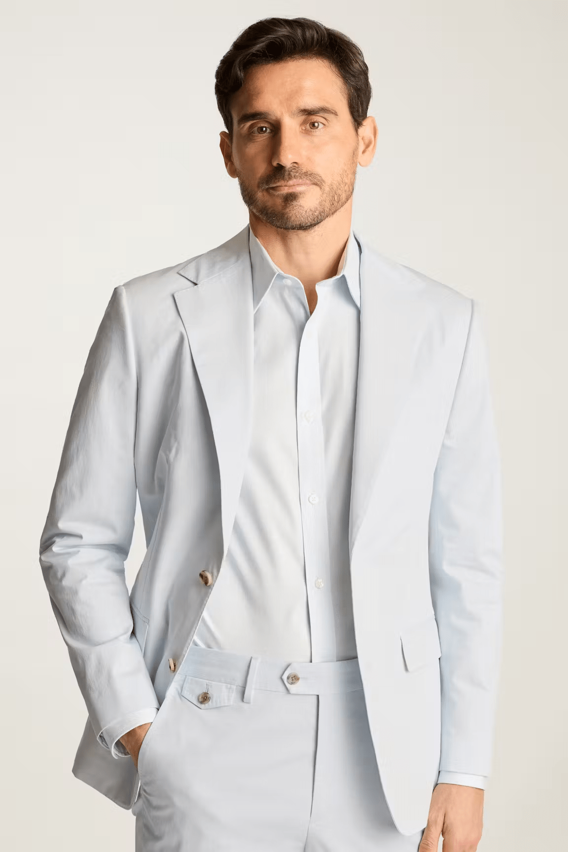 ceehuteey Men's 2 Pieces Casual Fashion Light Blue Notch Lapel Suit (Blazer+Pants)