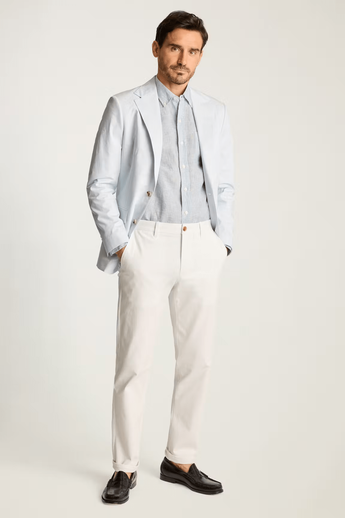 ceehuteey Men's 2 Pieces Casual Fashion Light Blue Notch Lapel Suit (Blazer+Pants)
