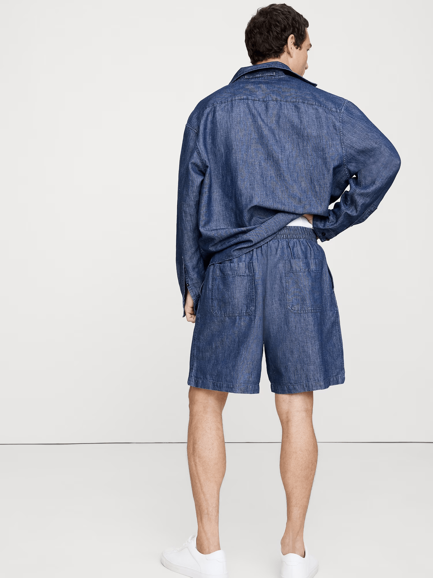 ceehuteey Men's 2 Pieces Cotton-Hemp Chambray stylish Pull-On Short Notch Lapel Summer Shorts Set Suit (Blazer+Pants)