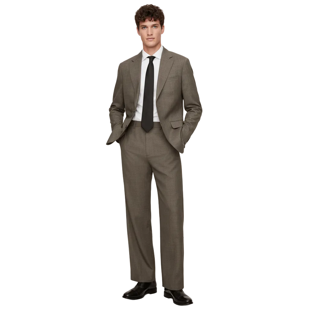 ceehuteey Men's 2 Pieces Cotton-Linen Brown Tencel stylish Business Handsome Notch Lapel Summer Suit Jacket (Blazer+Pants)