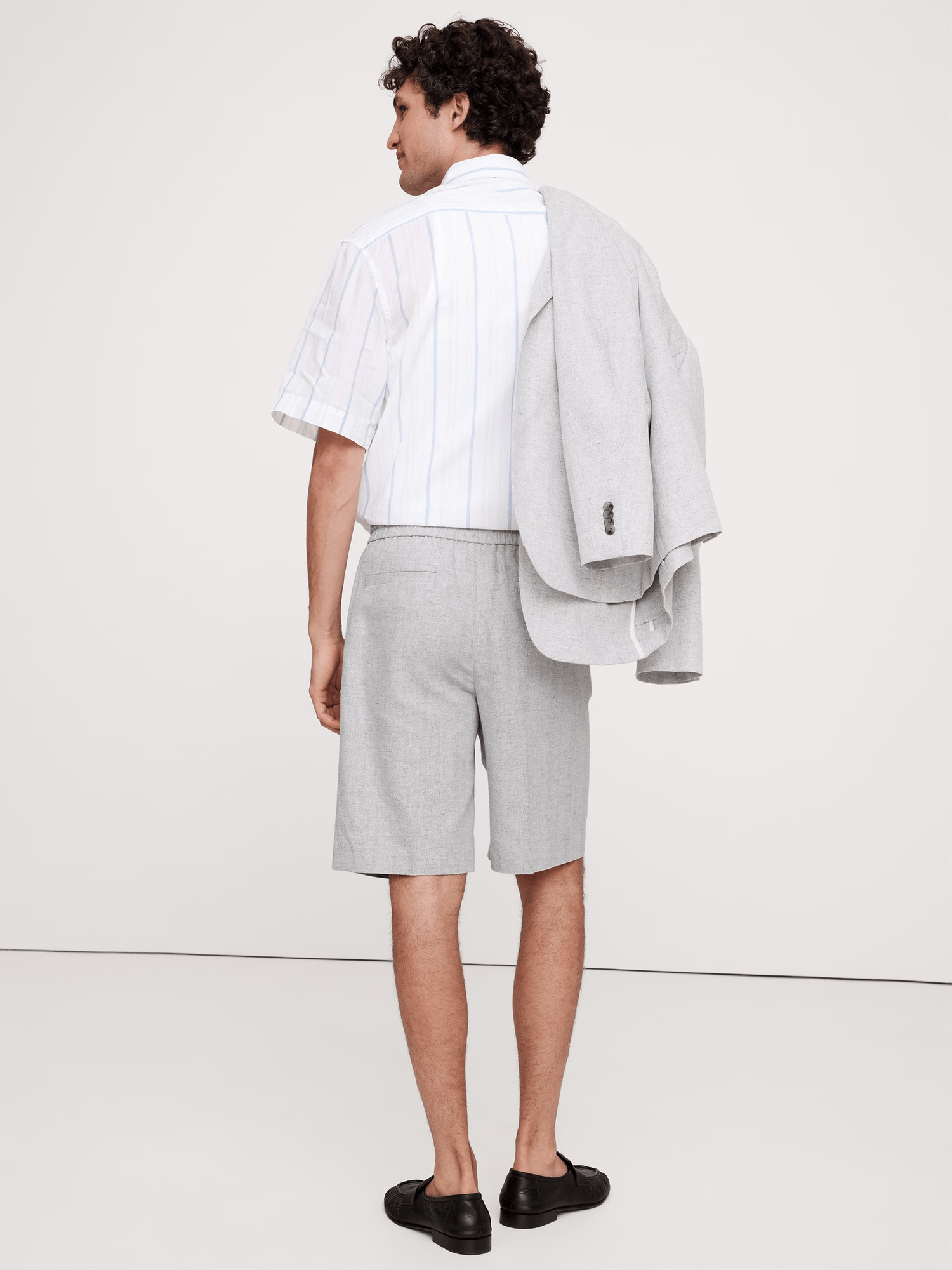 ceehuteey Men's 2 Pieces Cotton-Linen stylish Light Grey Notch Lapel Summer Leisure Cotton Shorts Set Suit Jacket (Blazer+Pants)