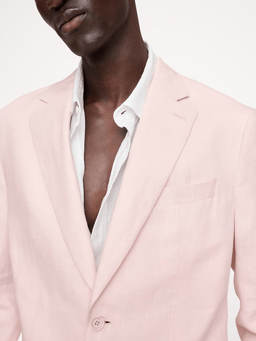 ceehuteey Men's 2 Pieces Cotton-Linen stylish Pink Notch Lapel Summer Leisure Cotton Shorts Set Suit Jacket (Blazer+Pants)