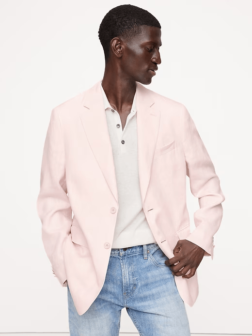 ceehuteey Men's 2 Pieces Cotton-Linen stylish Pink Notch Lapel Summer Leisure Cotton Shorts Set Suit Jacket (Blazer+Pants)