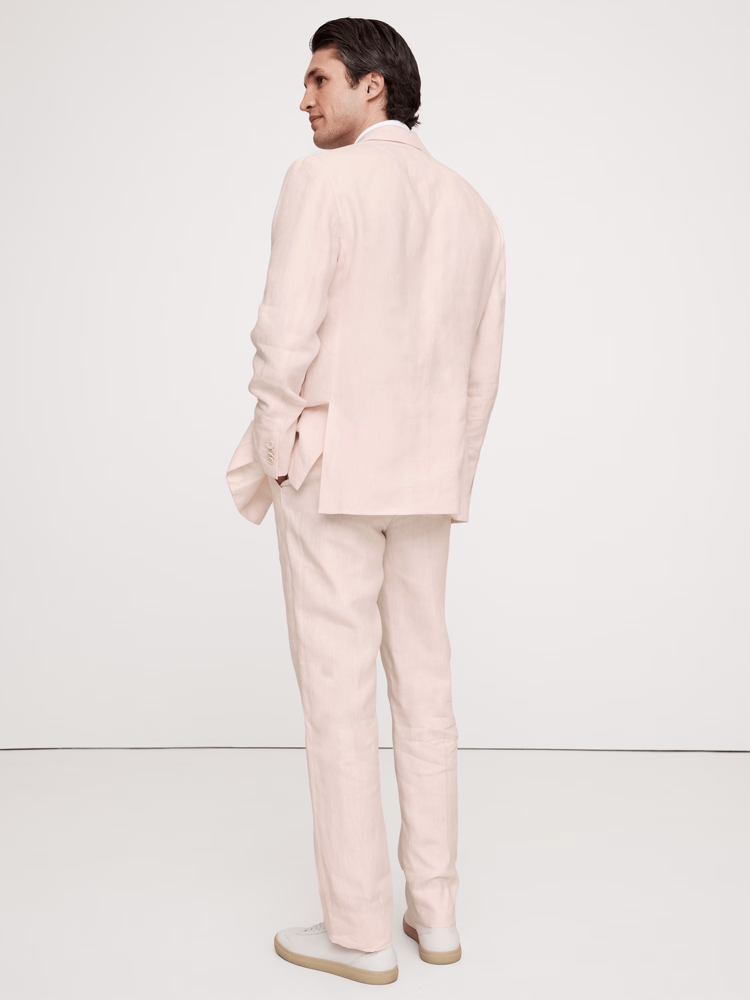 ceehuteey Men's 2 Pieces Cotton-Linen stylish Pink Peak lapel Double Breasted Summer Leisure Suit Jacket (Blazer+Pants)