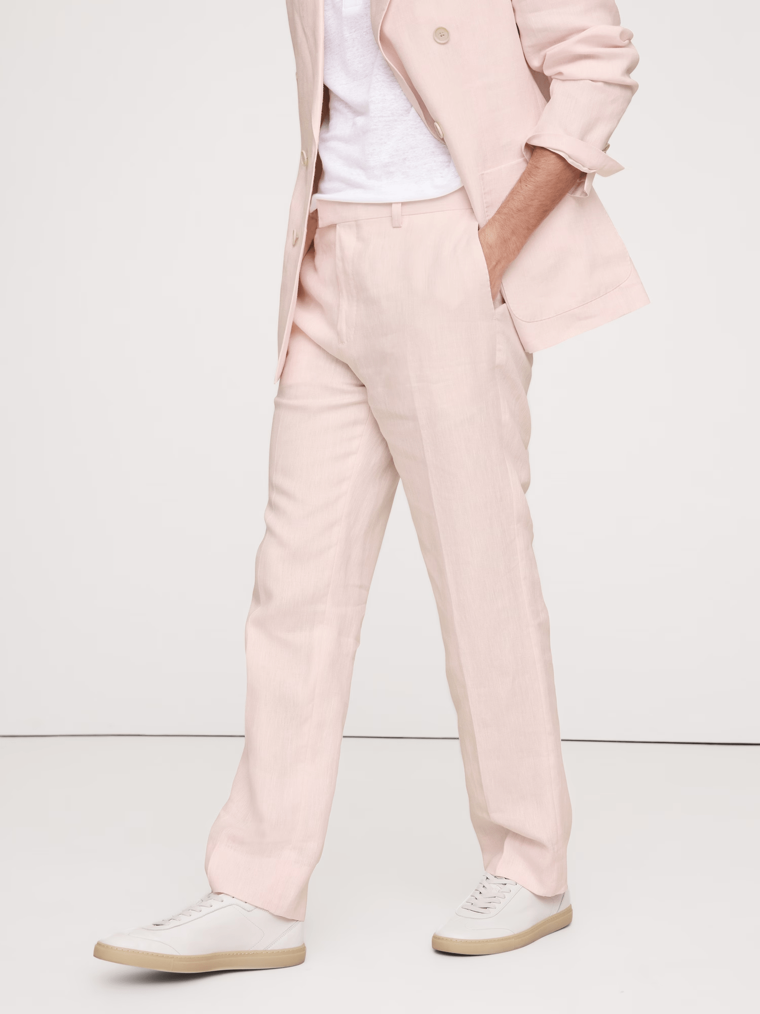 ceehuteey Men's 2 Pieces Cotton-Linen stylish Pink Peak lapel Double Breasted Summer Leisure Suit Jacket (Blazer+Pants)