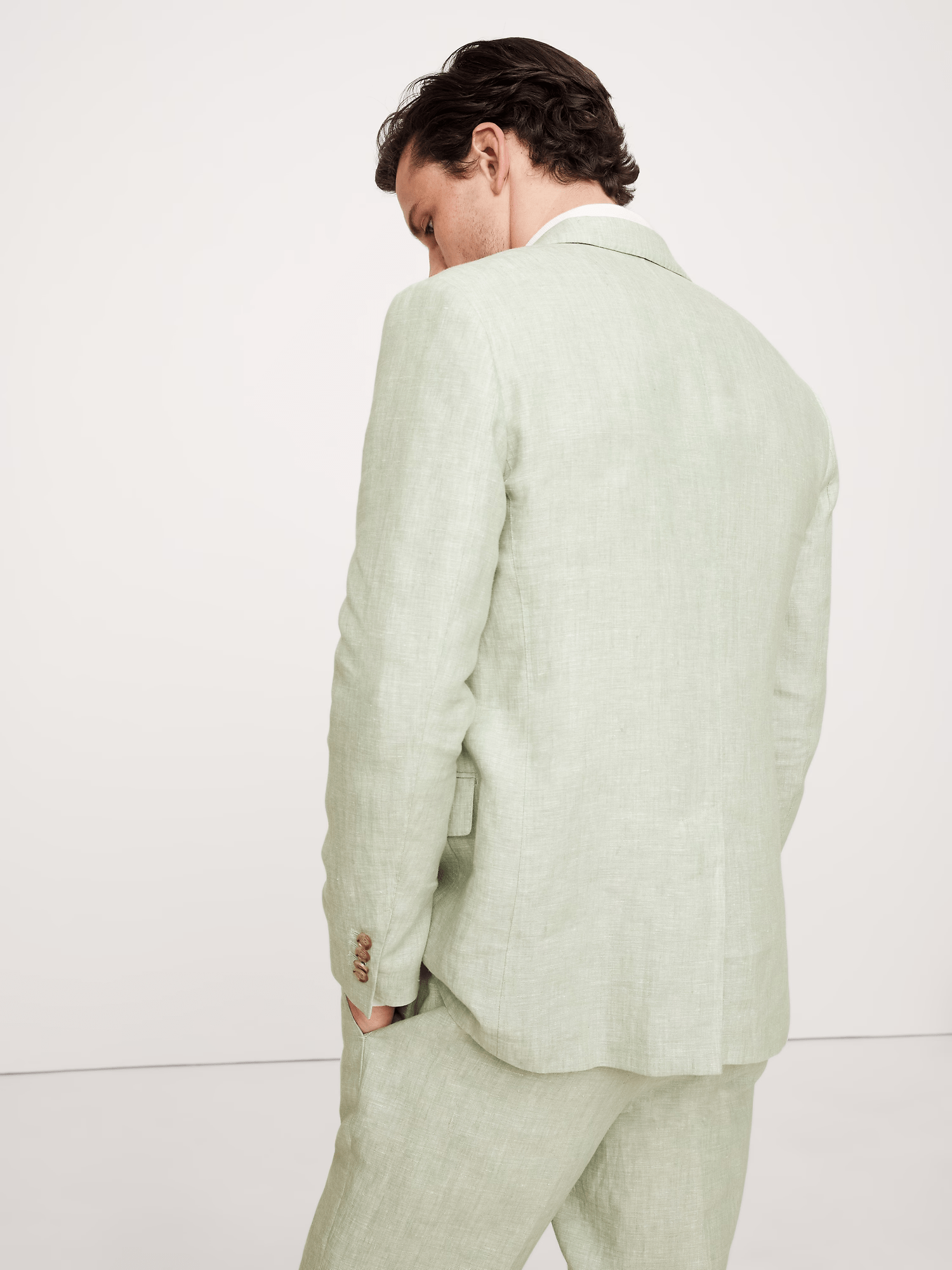 ceehuteey Men's 2 Pieces Cotton-Linen Tencel stylish Light Green Handsome Notch Lapel Summer Leisure Suit Jacket (Blazer+Pants)