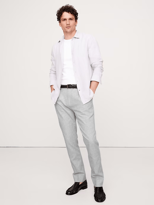 ceehuteey Men's 2 Pieces Cotton-Linen Tencel stylish Light Grey Handsome Notch Lapel Summer Leisure Suit Jacket (Blazer+Pants)