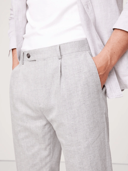 ceehuteey Men's 2 Pieces Cotton-Linen Tencel stylish Light Grey Handsome Notch Lapel Summer Leisure Suit Jacket (Blazer+Pants)