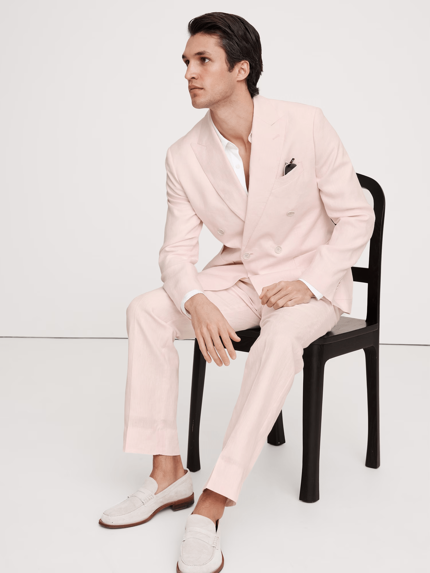 ceehuteey Men's 2 Pieces Cotton-Linen Tencel stylish Pink Handsome Peak lapel Double Breasted Summer Leisure Suit Jacket (Blazer+Pants)