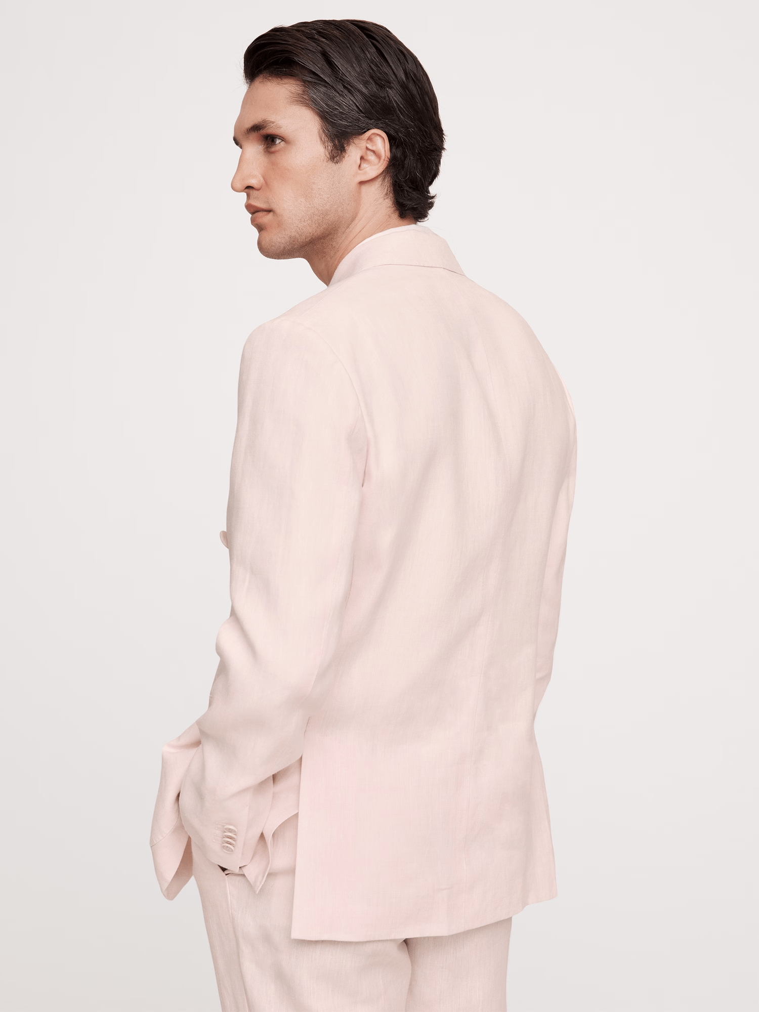 ceehuteey Men's 2 Pieces Cotton-Linen Tencel stylish Pink Handsome Peak lapel Double Breasted Summer Leisure Suit Jacket (Blazer+Pants)