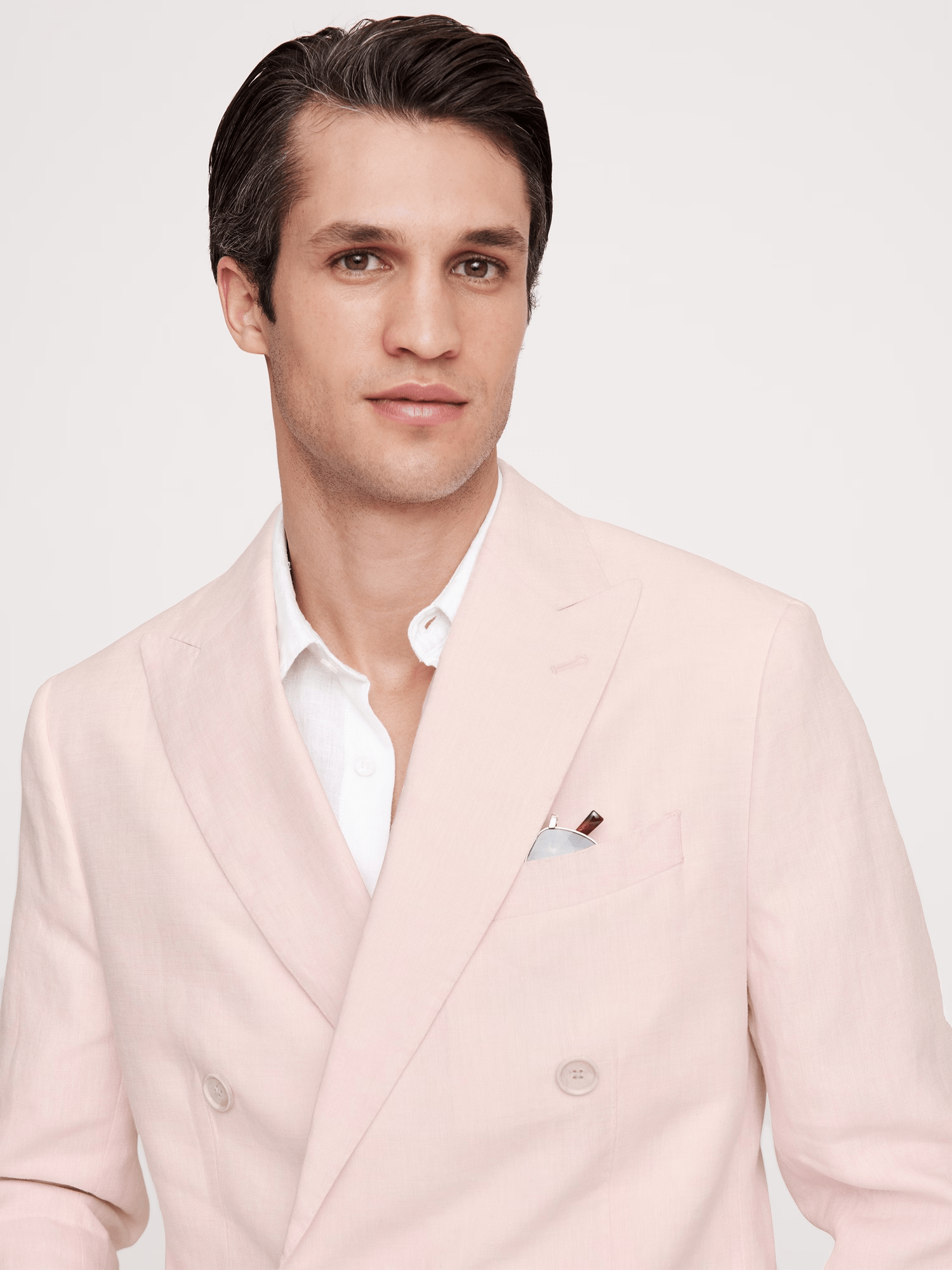 ceehuteey Men's 2 Pieces Cotton-Linen Tencel stylish Pink Handsome Peak lapel Double Breasted Summer Leisure Suit Jacket (Blazer+Pants)