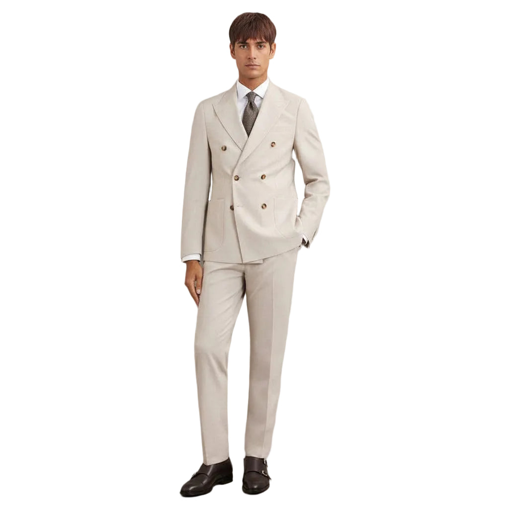 Men's 2 Pieces Double Breasted Beige Multiple occasions Peak lapel Beige / 36R Men's 2 Pieces Double Breasted Beige Multiple occasions Peak lapel Beige / 36R