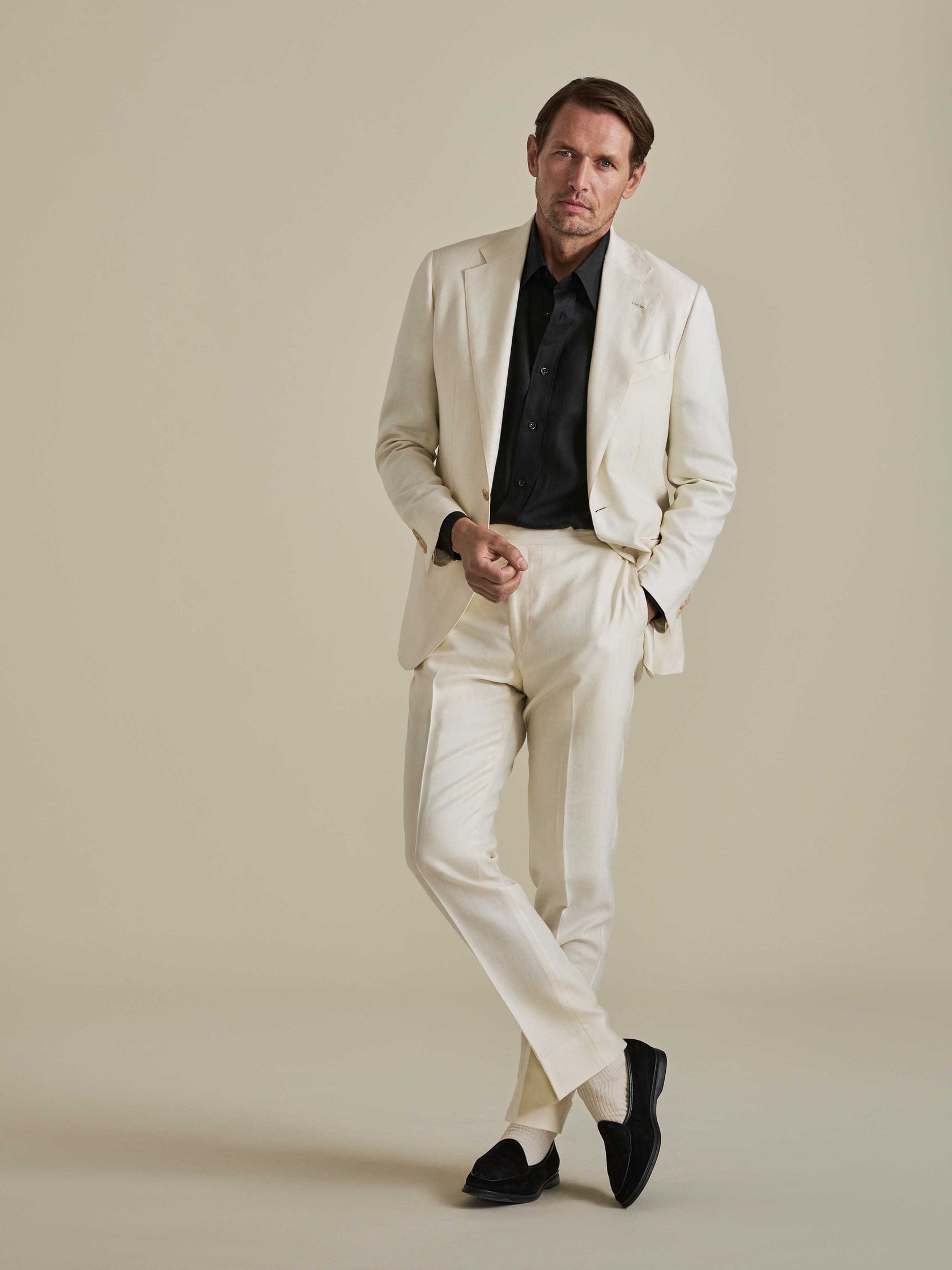 ceehuteey Men's 2 Pieces Fashion Linen Notch Lapel Mens Suit (Blazer+Pants)