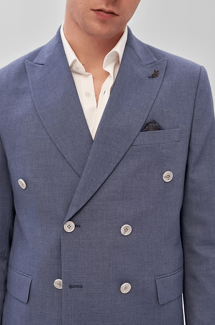 ceehuteey Men's 2 Pieces Flat Tencel stylish Teal Peak lapel Double Breasted Suit (Blazer+Pants)