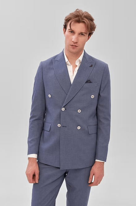 ceehuteey Men's 2 Pieces Flat Tencel stylish Teal Peak lapel Double Breasted Suit (Blazer+Pants)
