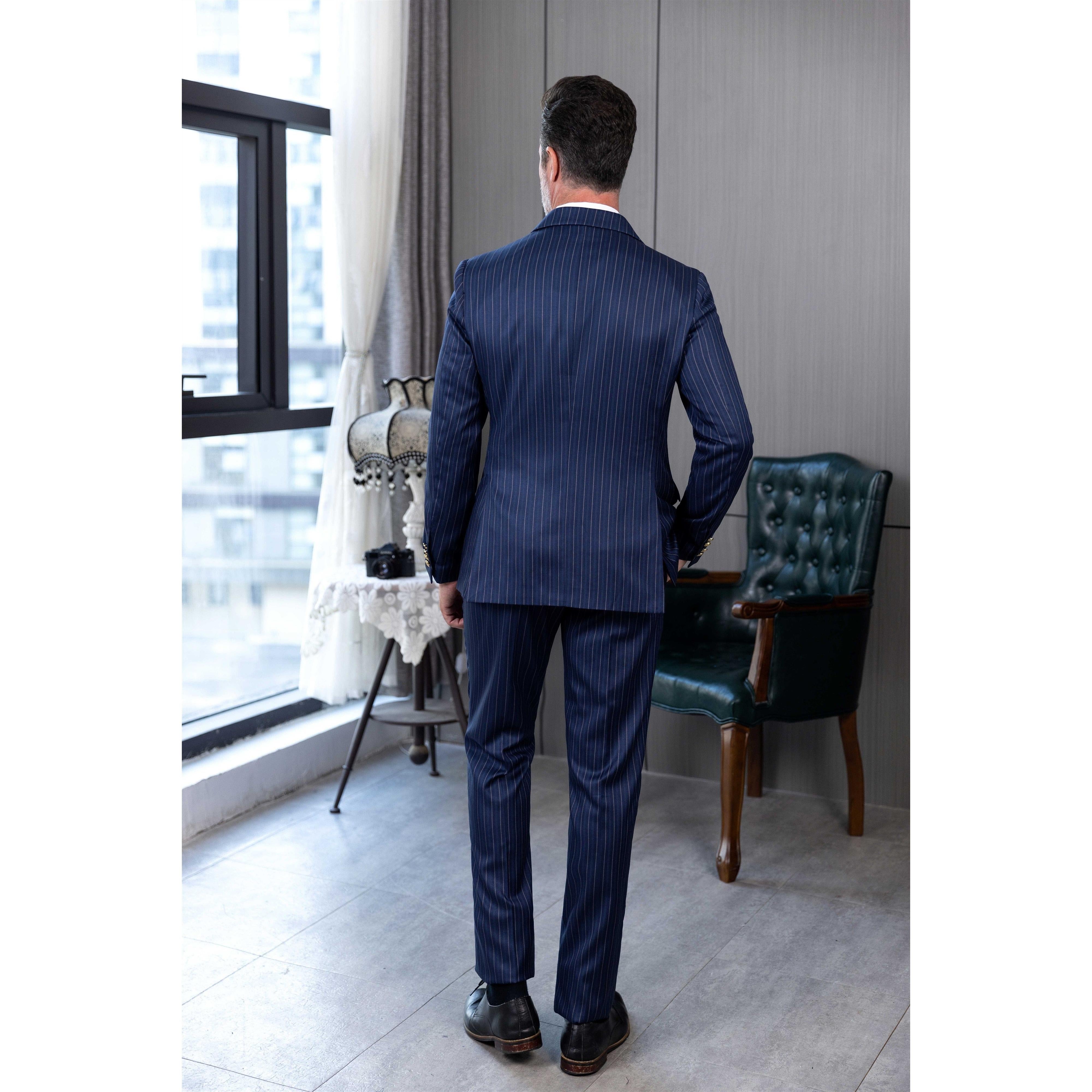 ceehuteey Men's 2 Pieces Formal Pinstripe Suit Peak Lapel Striped Tuxedos (Blazer+Pants)