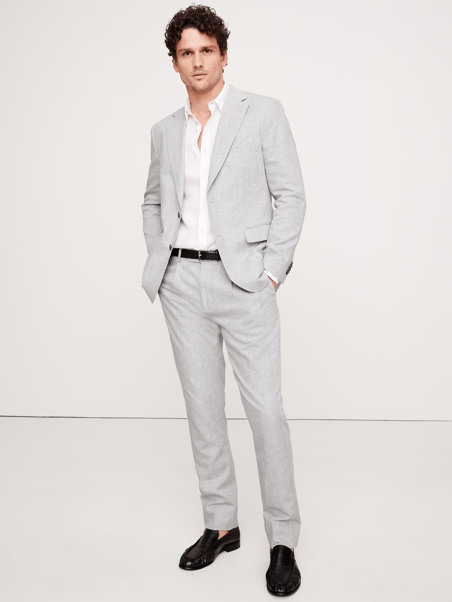 ceehuteey Men's 2 Pieces Light Gray Modern Tweed Herringbone Fashion Notch Lapel Suit (Blazer+Pants)