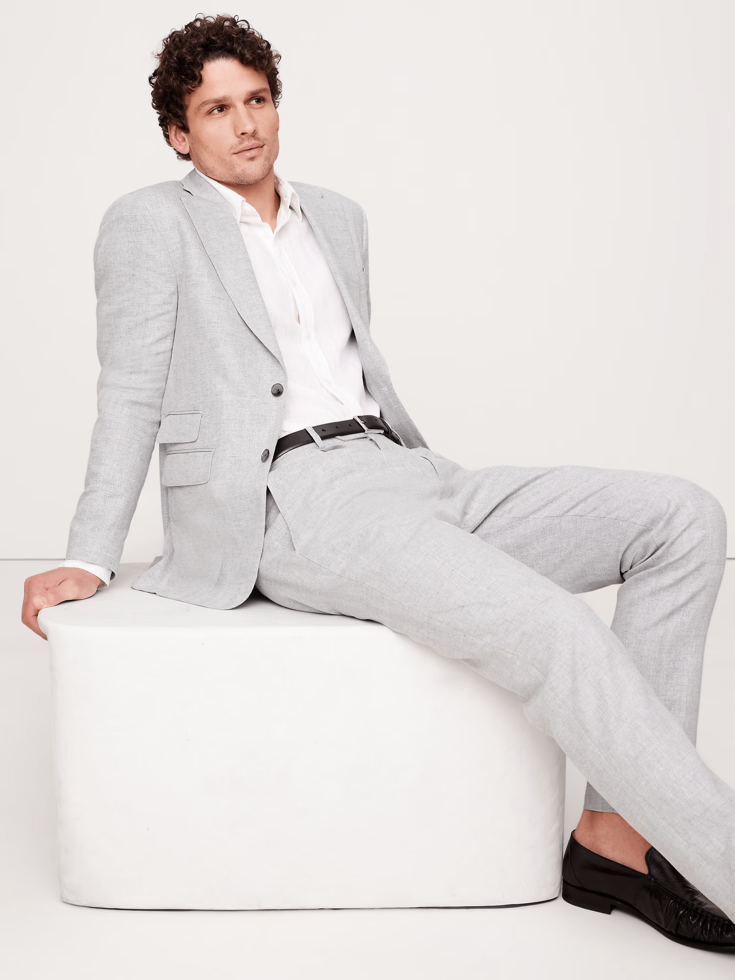 ceehuteey Men's 2 Pieces Light Gray Modern Tweed Herringbone Fashion Notch Lapel Suit (Blazer+Pants)
