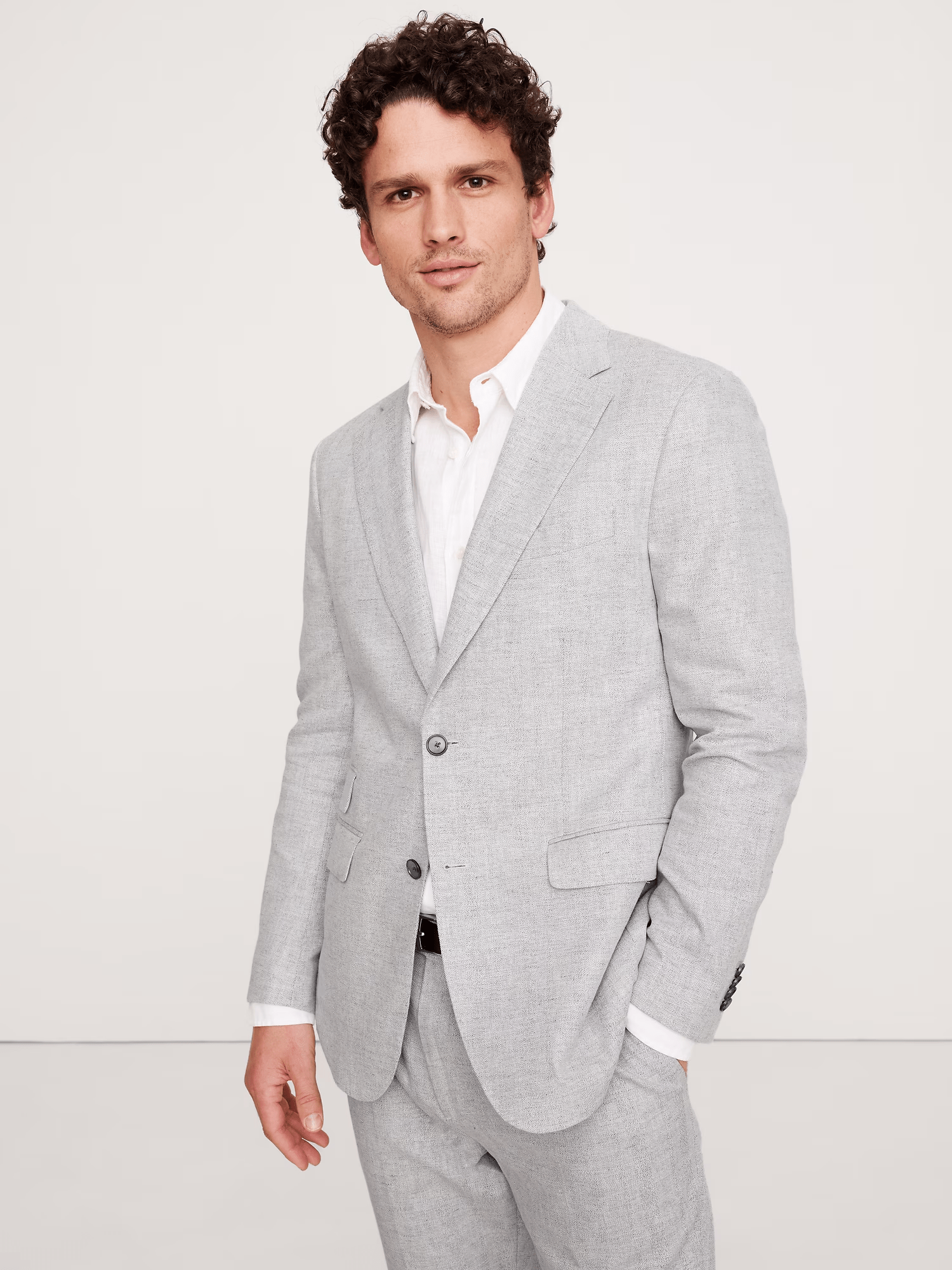 ceehuteey Men's 2 Pieces Light Gray Modern Tweed Herringbone Fashion Notch Lapel Suit (Blazer+Pants)