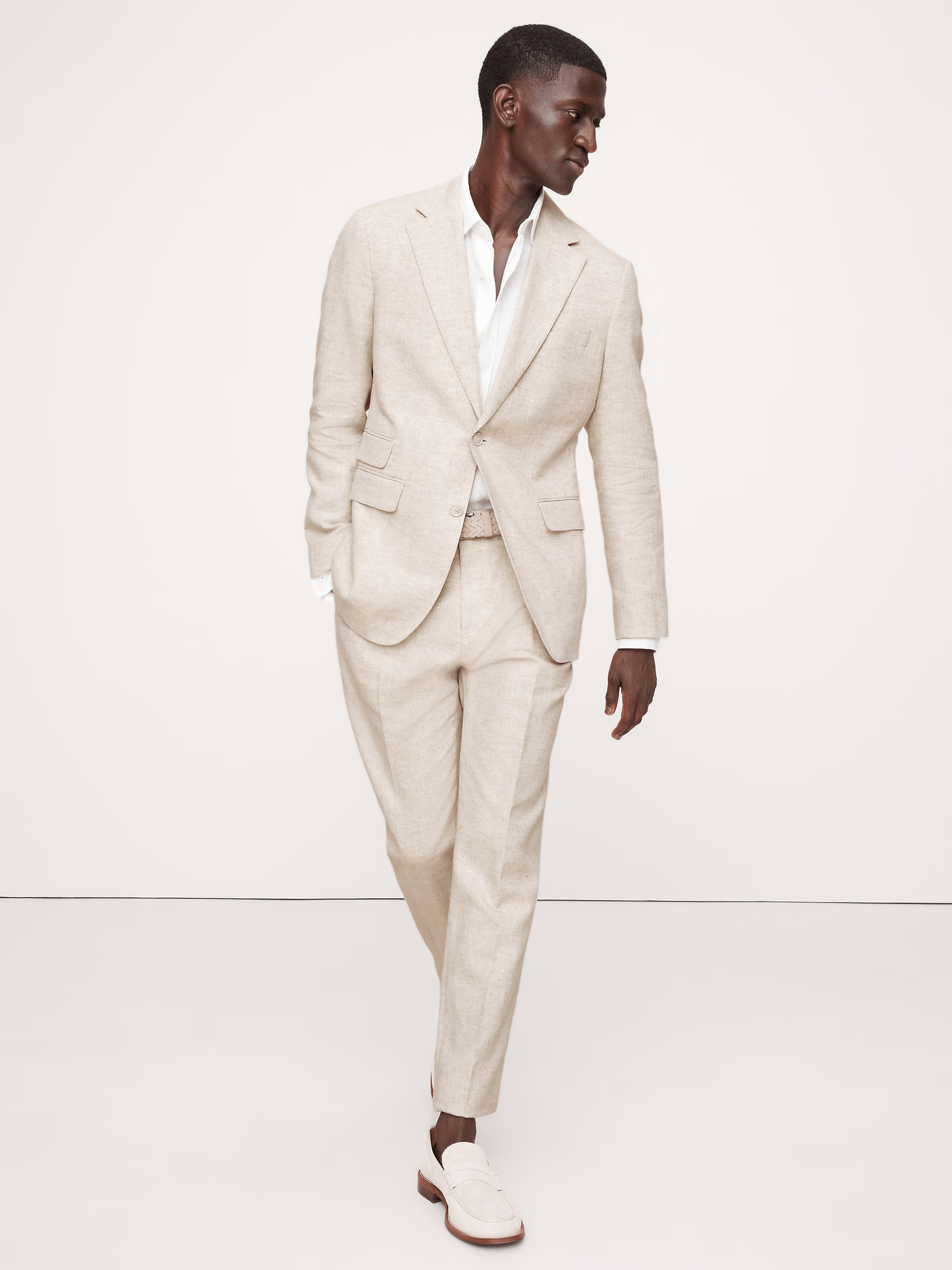 ceehuteey Men's 2 Pieces Linen Cotton stylish Beige Notch Lapel Summer Leisure Suit (Blazer+Pants)
