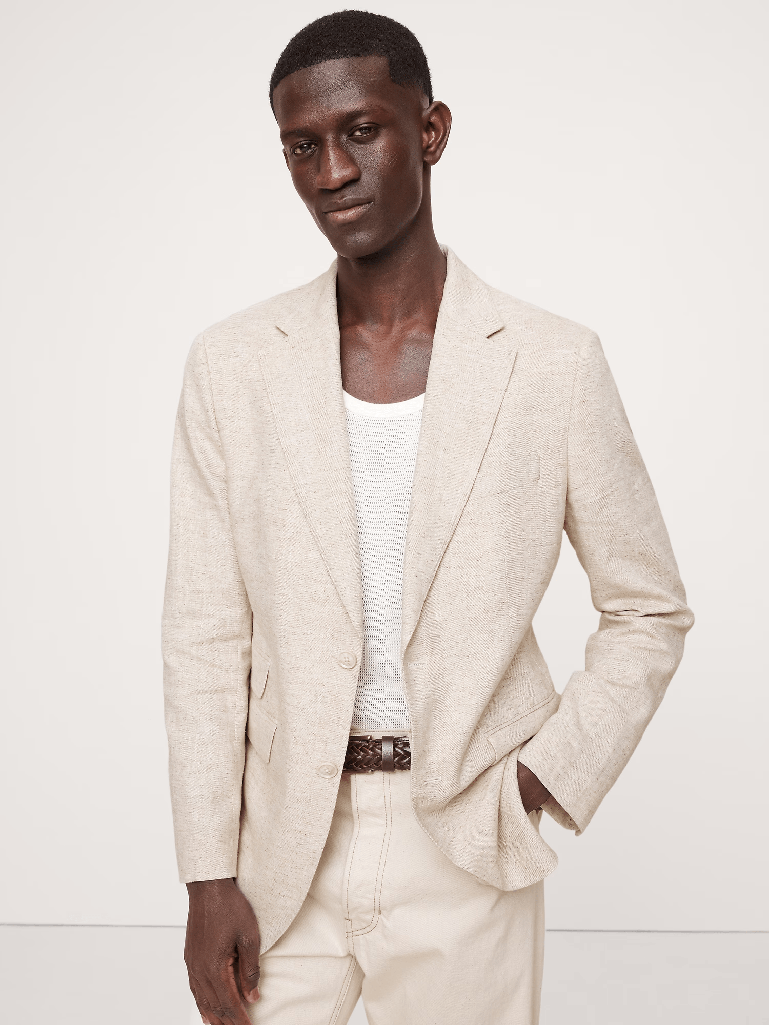 ceehuteey Men's 2 Pieces Linen Cotton stylish Beige Notch Lapel Summer Leisure Suit (Blazer+Pants)