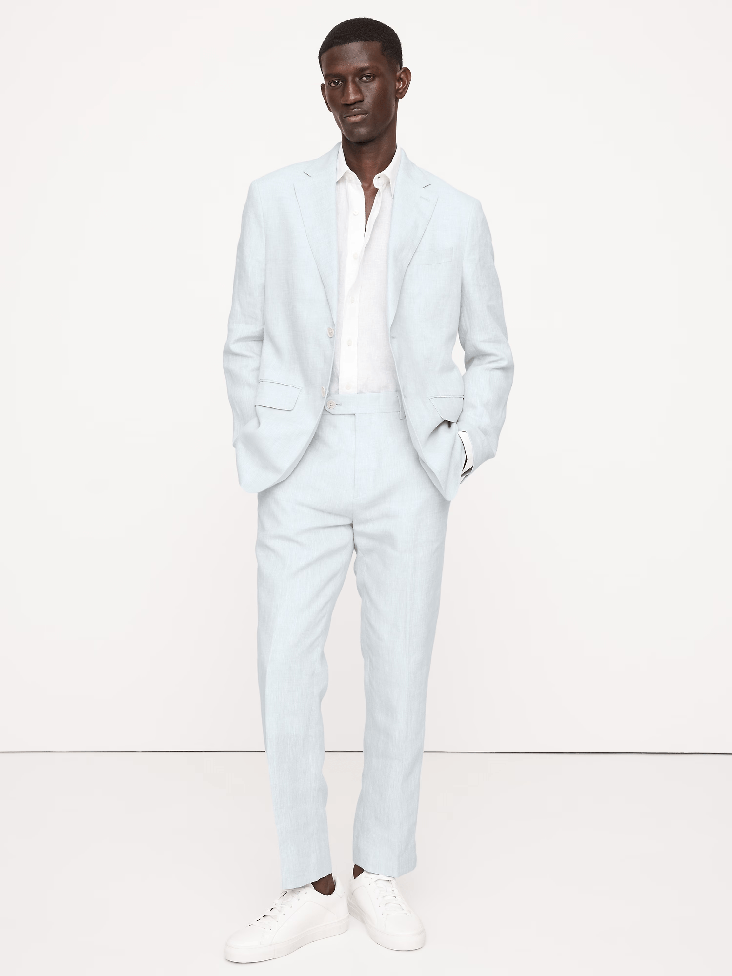 ceehuteey Men's 2 Pieces Linen Cotton stylish Light Blue Notch Lapel Summer Leisure Suit (Blazer+Pants)