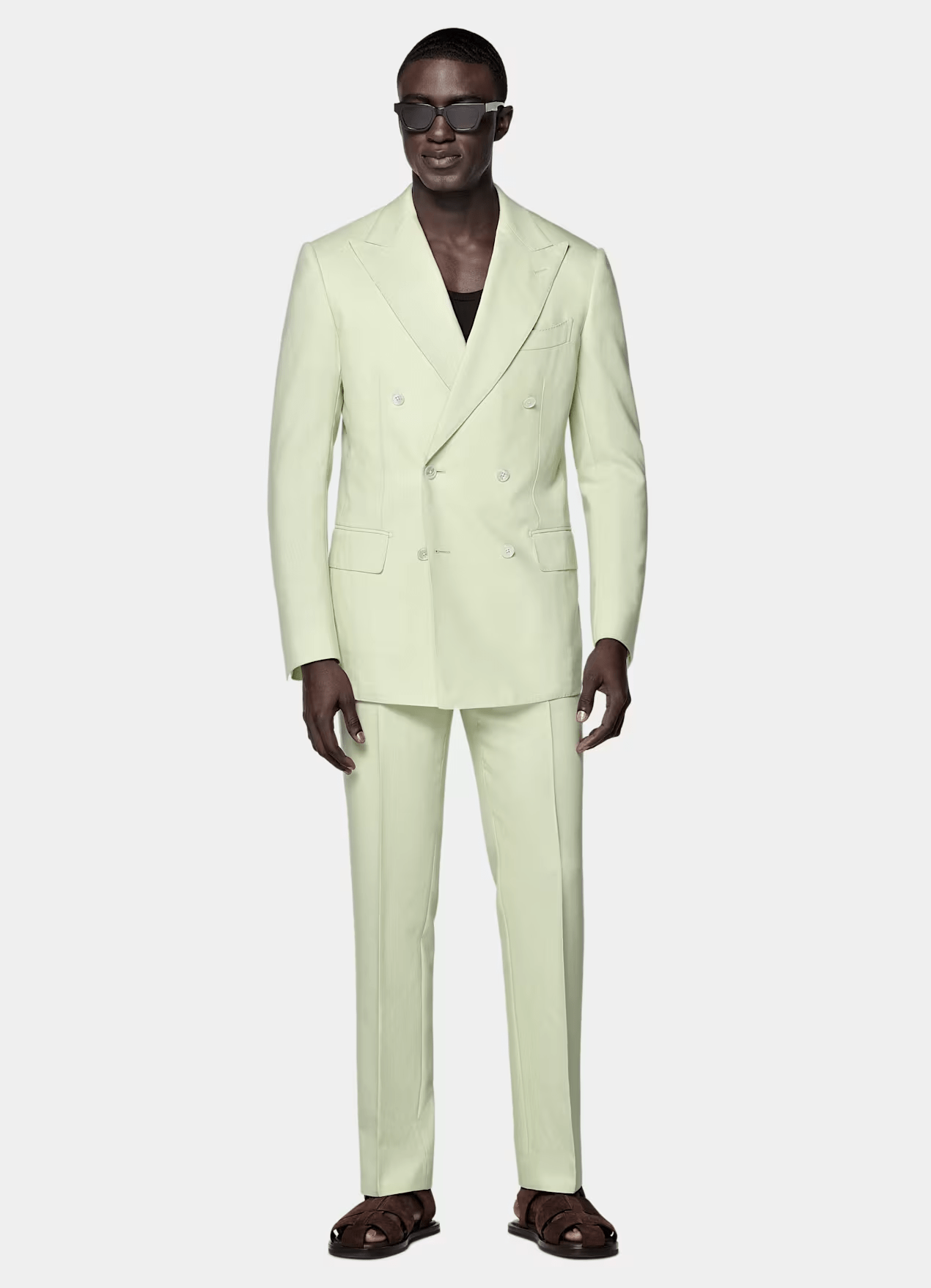 ceehuteey Men's 2 Pieces Linen Notch Lapel Double Breasted Light Green Fashion Casual Tailored Fit Suit (Blazer+Pants)