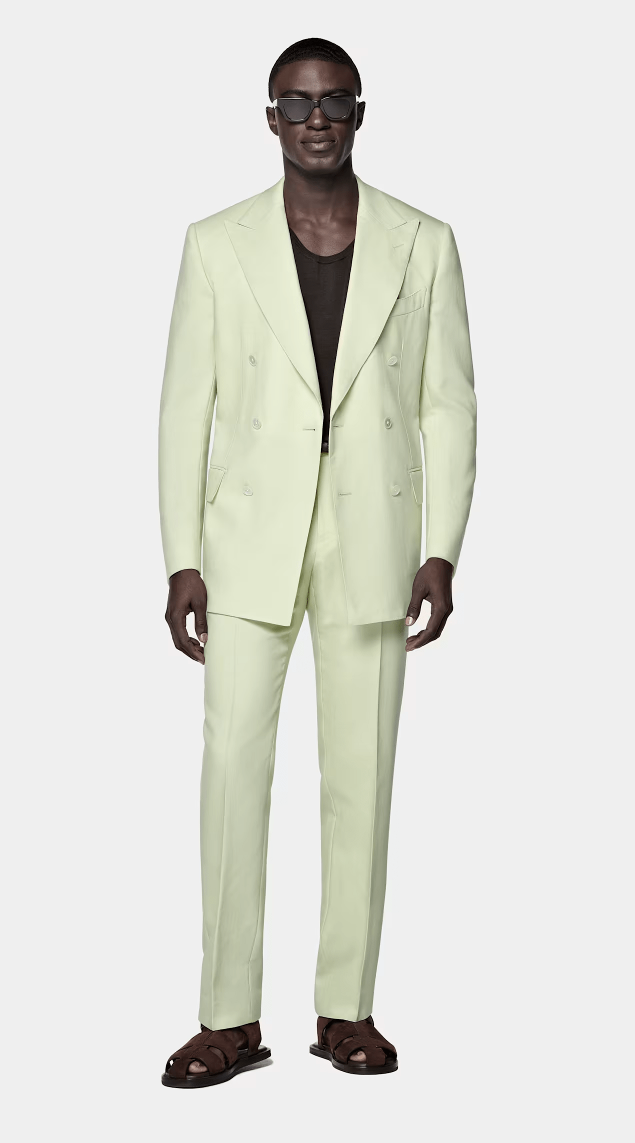 ceehuteey Men's 2 Pieces Linen Notch Lapel Double Breasted Light Green Fashion Casual Tailored Fit Suit (Blazer+Pants)