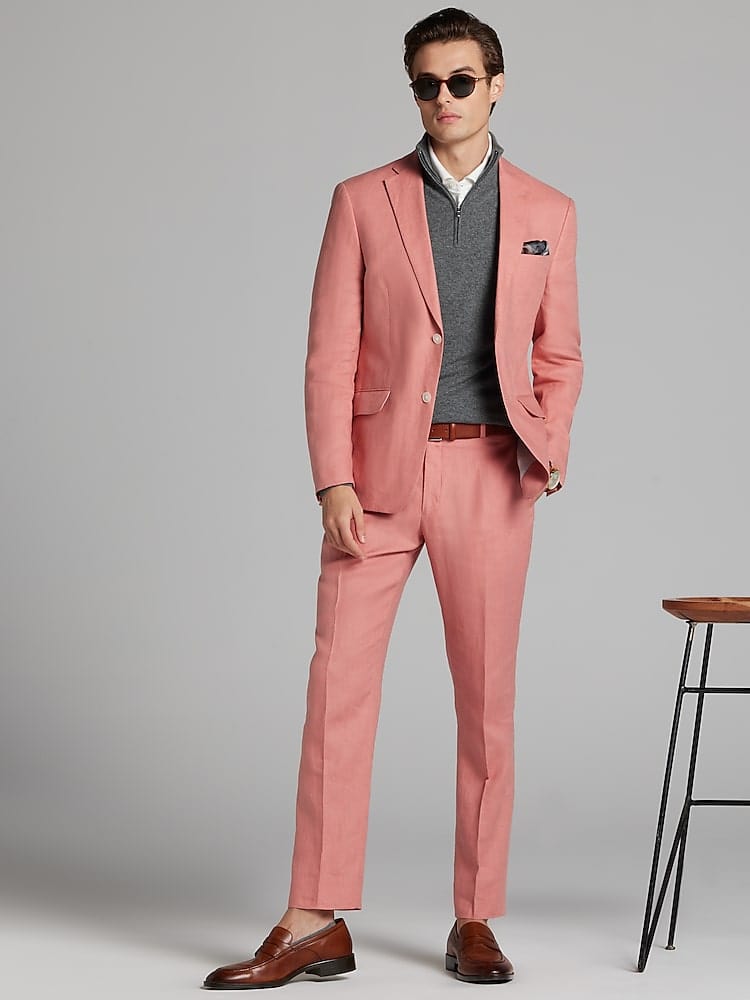 ceehuteey Men's 2 Pieces Notch Lapel Linen Cotton Leisure Mens Suit (Blazer+Pants)