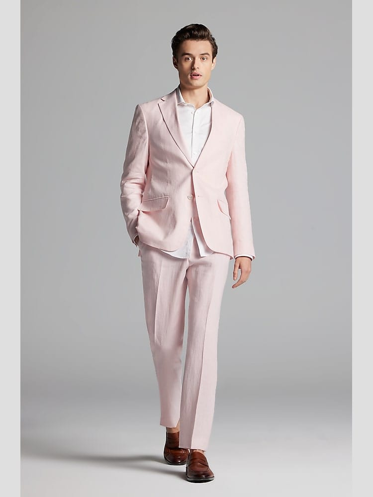 ceehuteey Men's 2 Pieces Notch Lapel Linen Cotton Leisure Mens Suit (Blazer+Pants)