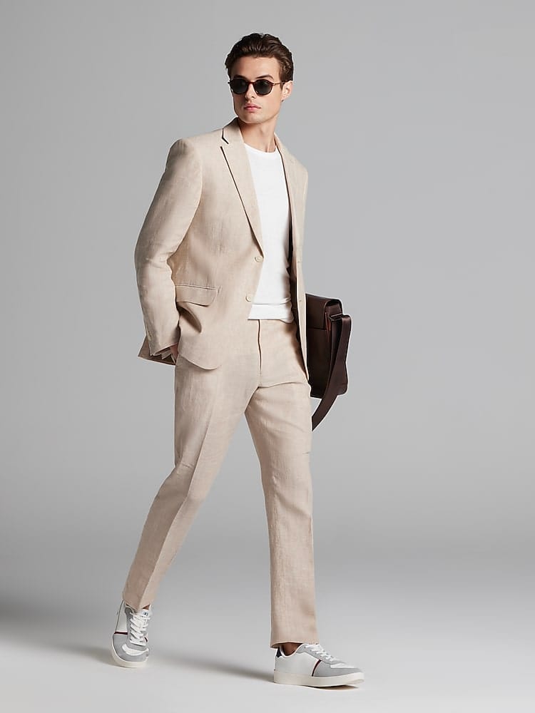 ceehuteey Men's 2 Pieces Notch Lapel Linen Cotton Leisure Mens Suit (Blazer+Pants)