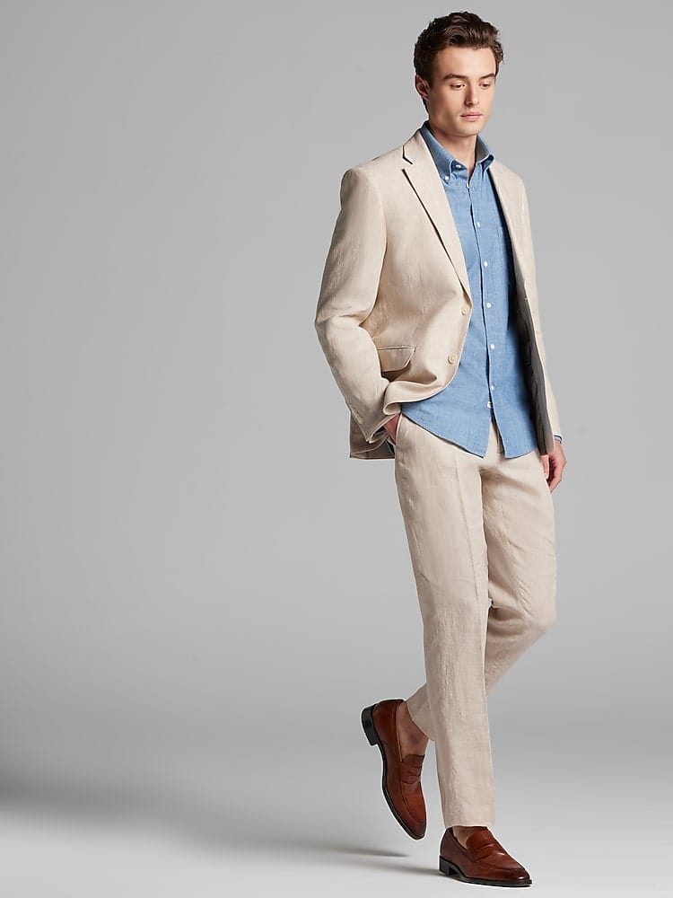 ceehuteey Men's 2 Pieces Notch Lapel Linen Cotton Leisure Mens Suit (Blazer+Pants)